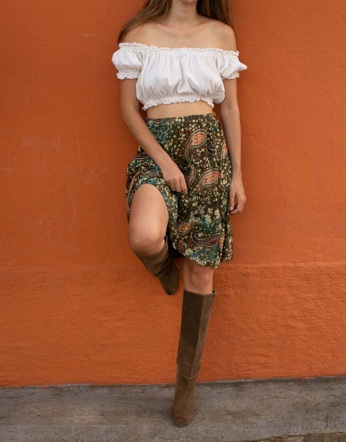 Vintage 100% Silk Paisley Skirt - Boho Chic Aesthetic, Midi Length