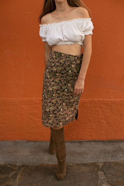 Vintage 80s Floral Pencil Skirt High Waist Retro