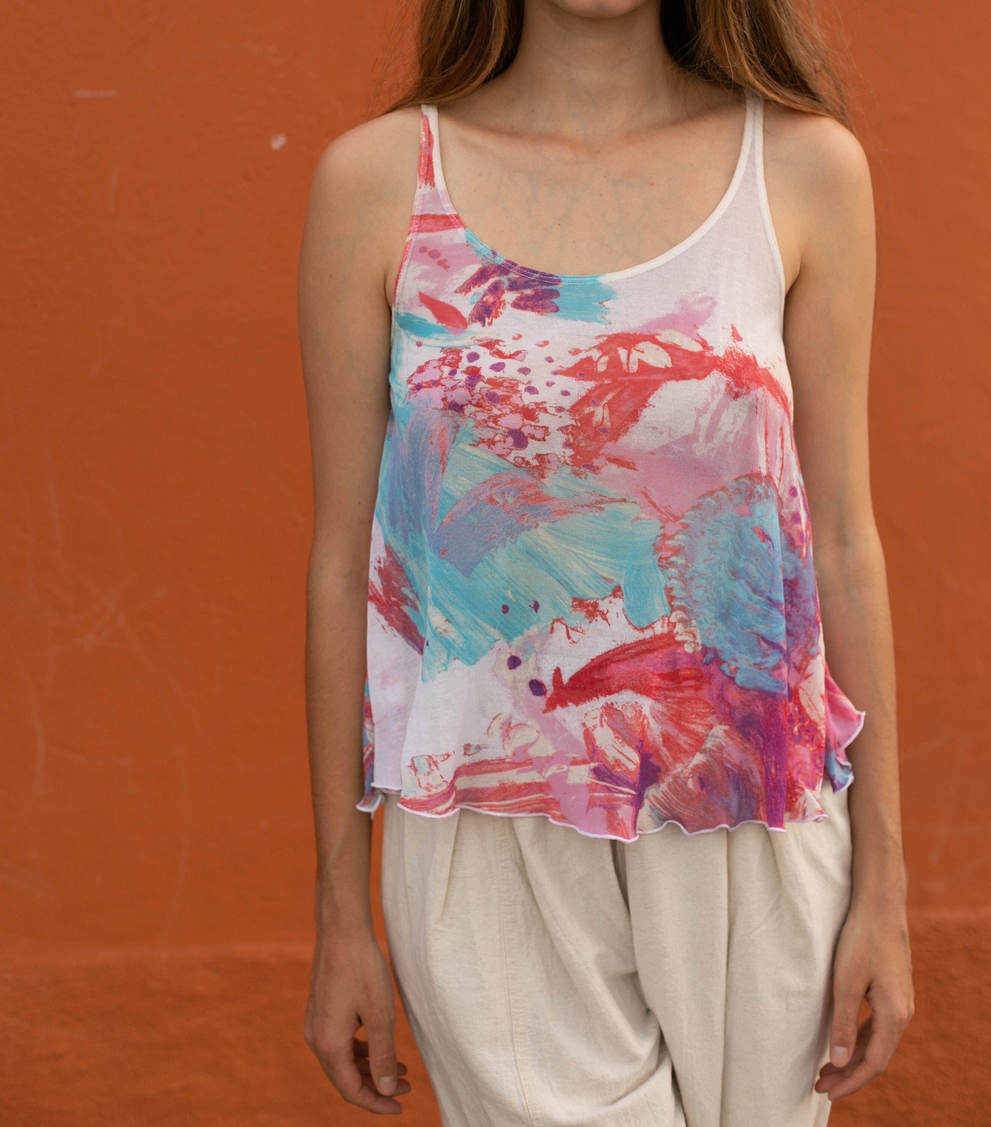 Vintage Y2K Krizia Jeans camisole, Colourful tank top, Pink and blue sheer top, See through net shirt, lightweight summer clothing, USA 8