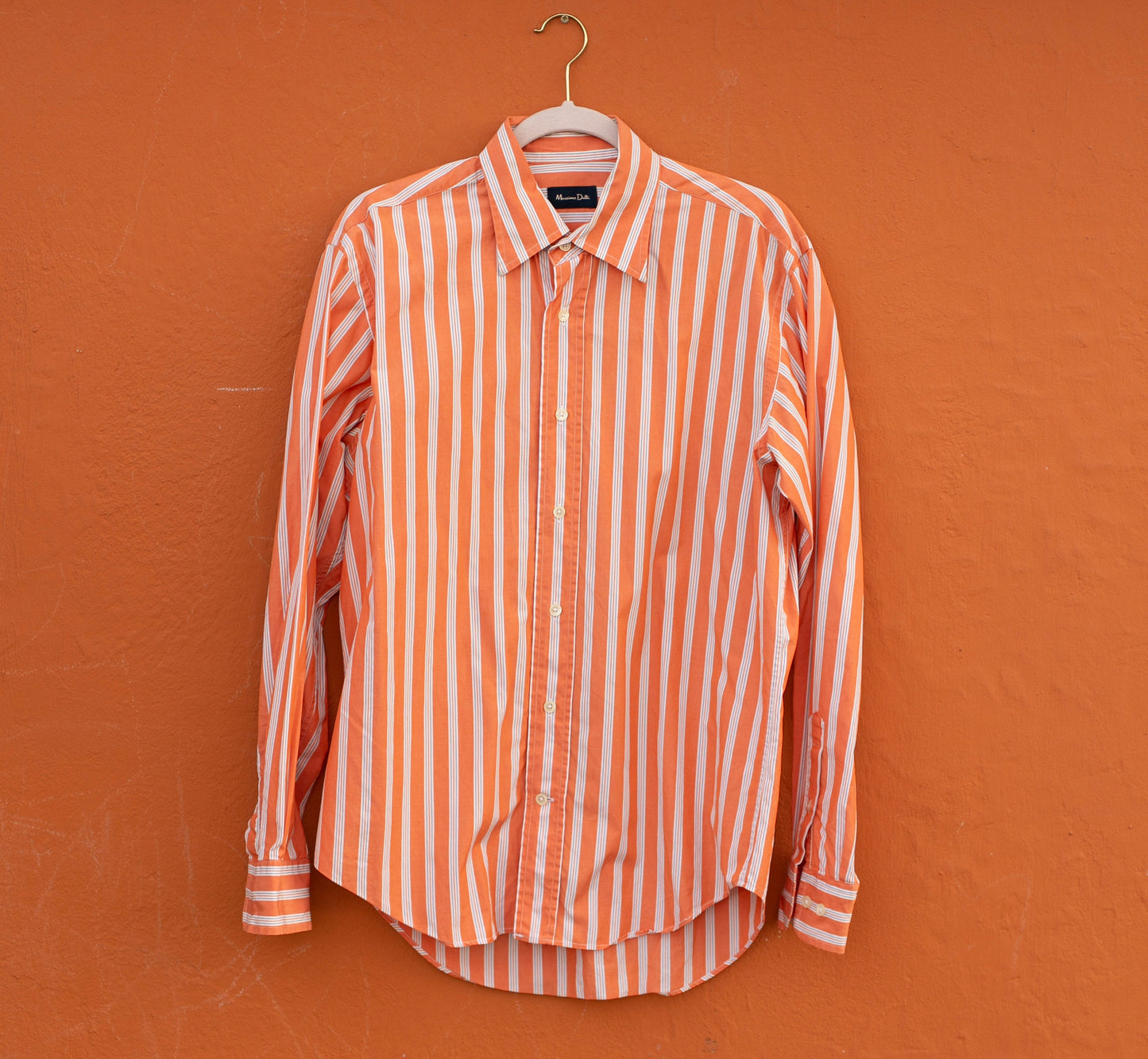 Vintage Massimo Dutti Coral Striped Shirt – Oversized Button-Up Blouse (EU 42)