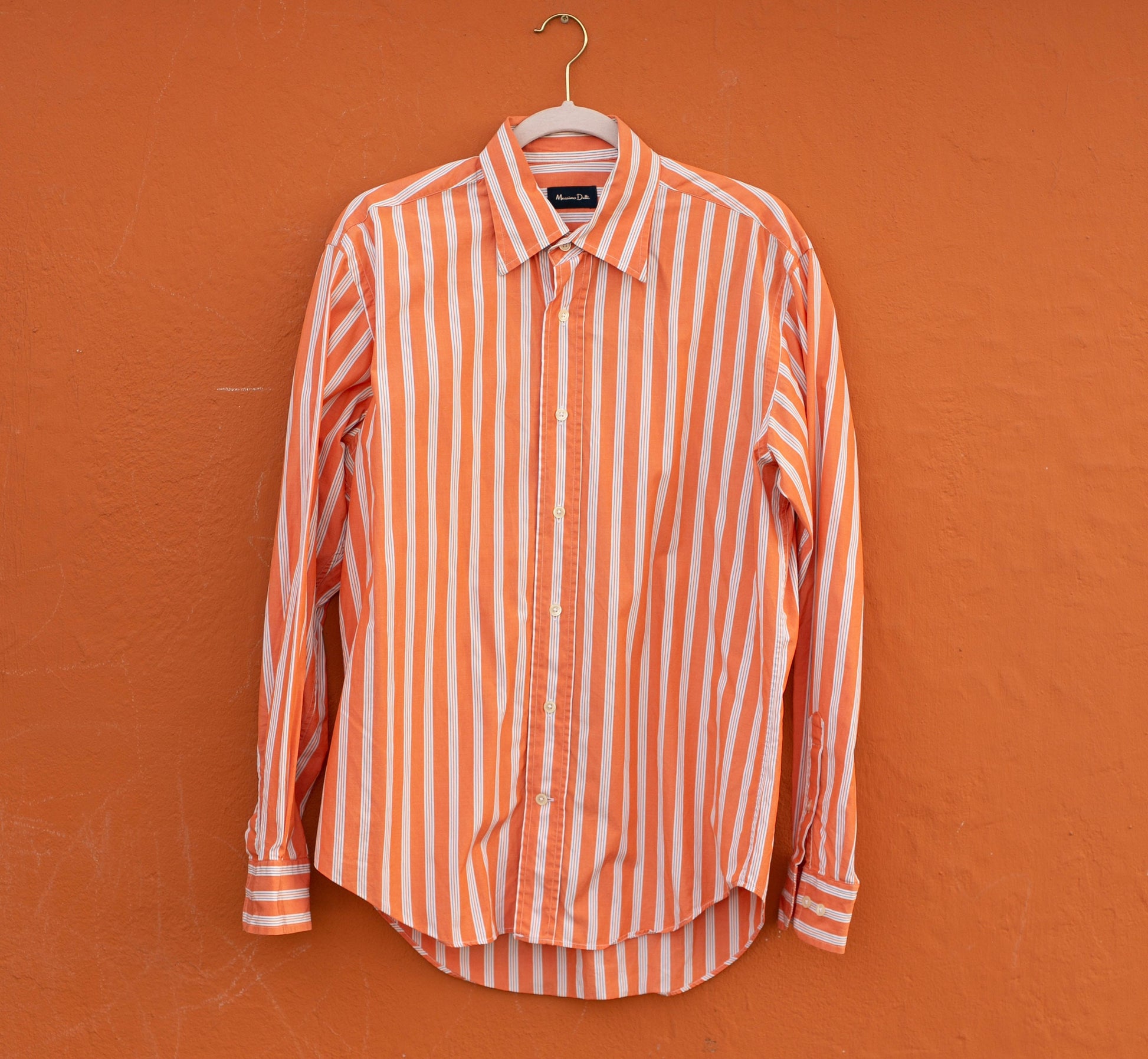 Vintage Massimo Dutti Coral Striped Shirt – Oversized Button-Up Blouse (EU 42)