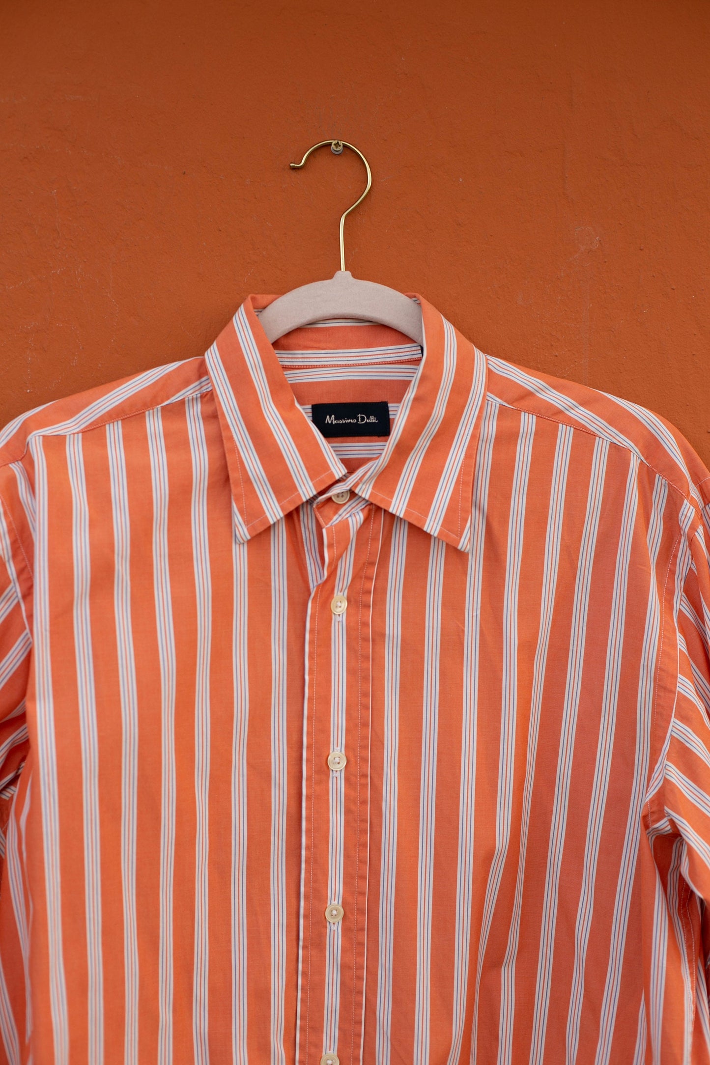 Vintage Massimo Dutti Coral Striped Shirt – Oversized Button-Up Blouse (EU 42)