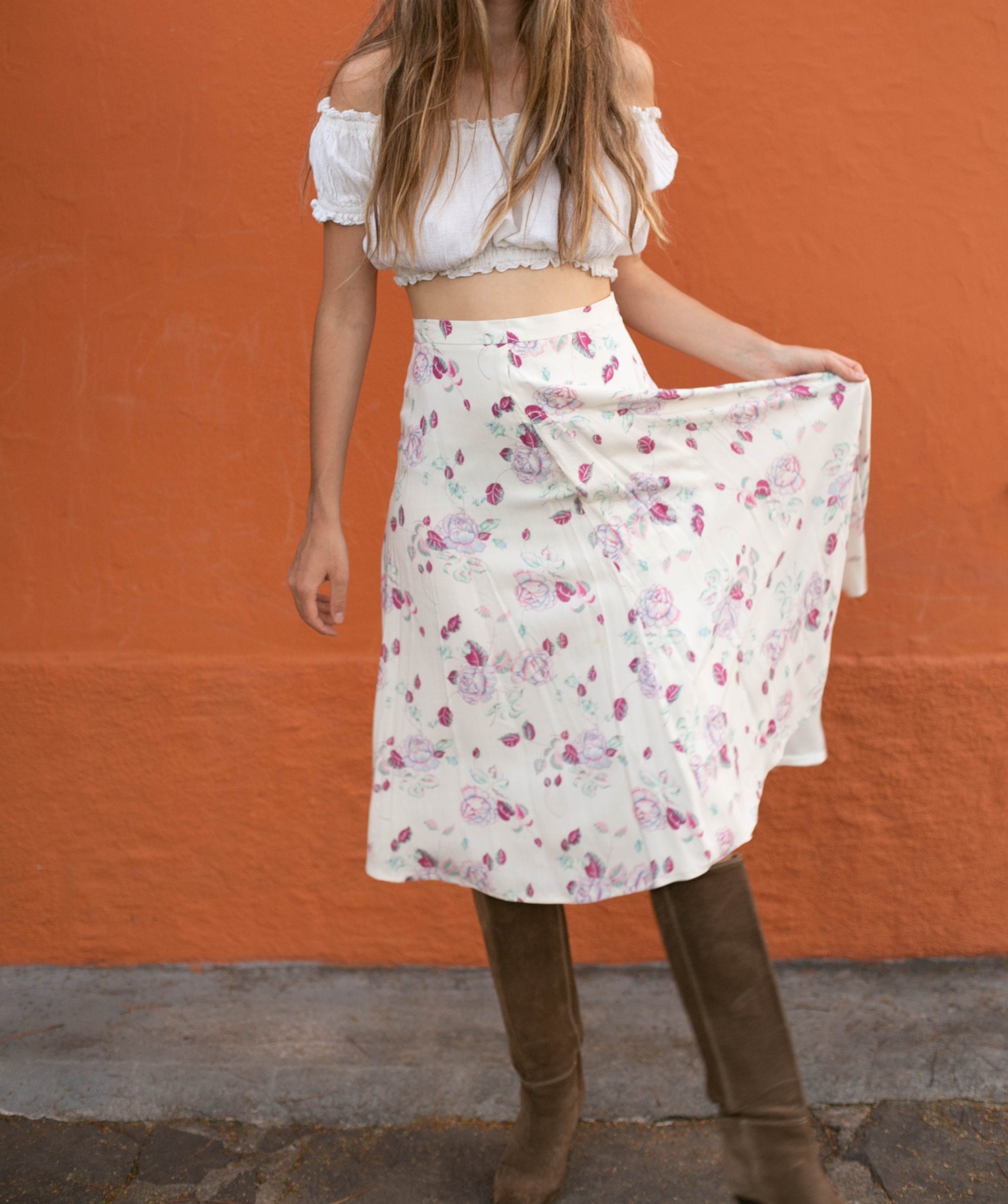 Miss Lagote Floral Maxi Skirt - Romantic Rose Print, Flowy Design, Cottage core long skirt, Elegant high waist skirt