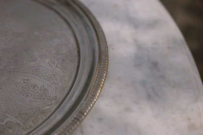 Silver Plated Round Serving Dish — fabric close-up