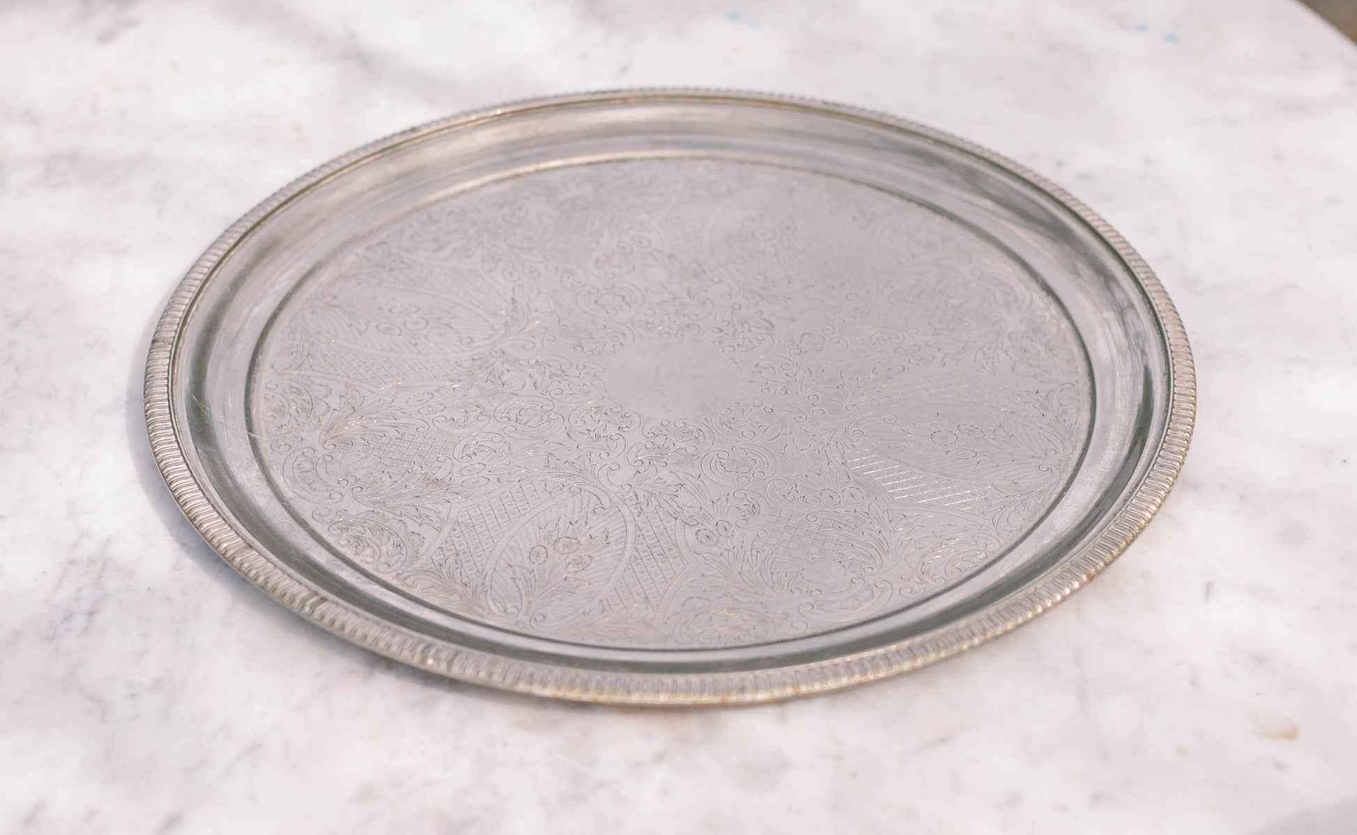 Cavalier's English Splendor – Silver Plated round Serving Dish, Brass plated marrokish delicates platter, aperitive tray
