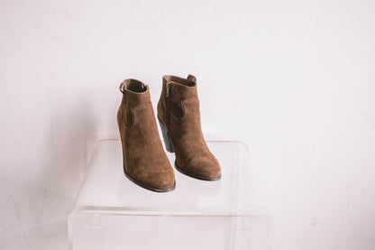 Ash Brown Suede Ankle Boots — fabric close-up