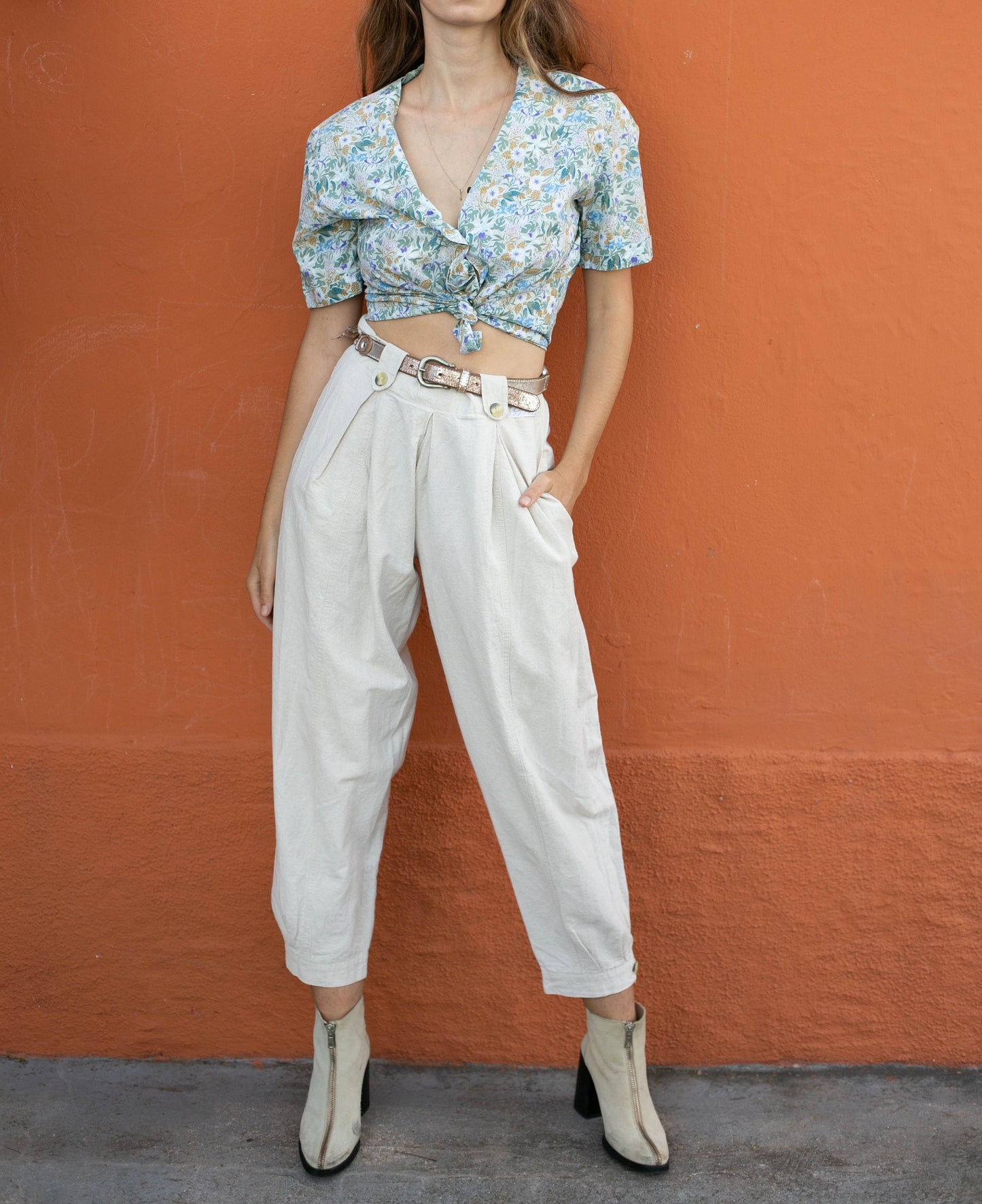 Floral vintage women's blouse, Retro flower pattern shirt, Cute summer top, Long sleeve button up, Feminine shirt