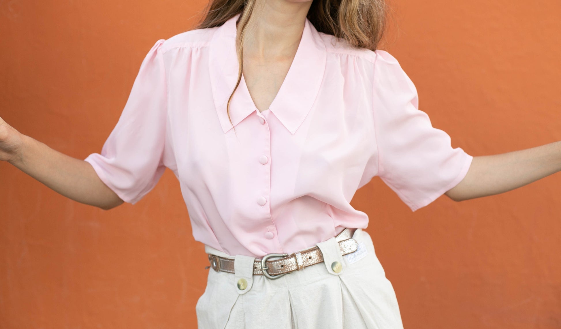 Vintage lightweight pink woman blouse, Playful 60s top, Vintage summer shirt, Women’s size L (EU 40 / US 10).