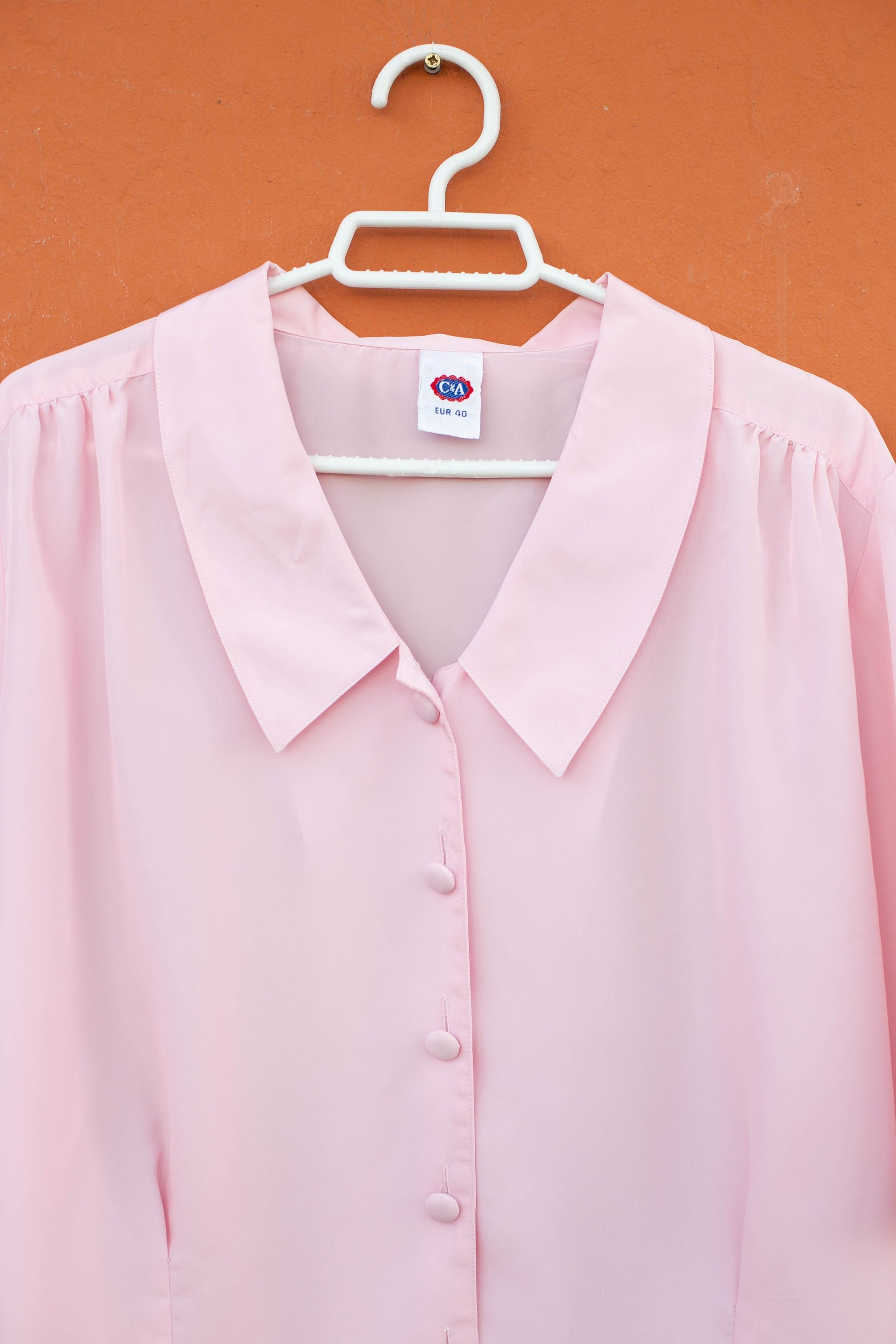 Vintage lightweight pink woman blouse, Playful 60s top, Vintage summer shirt, Women’s size L (EU 40 / US 10).