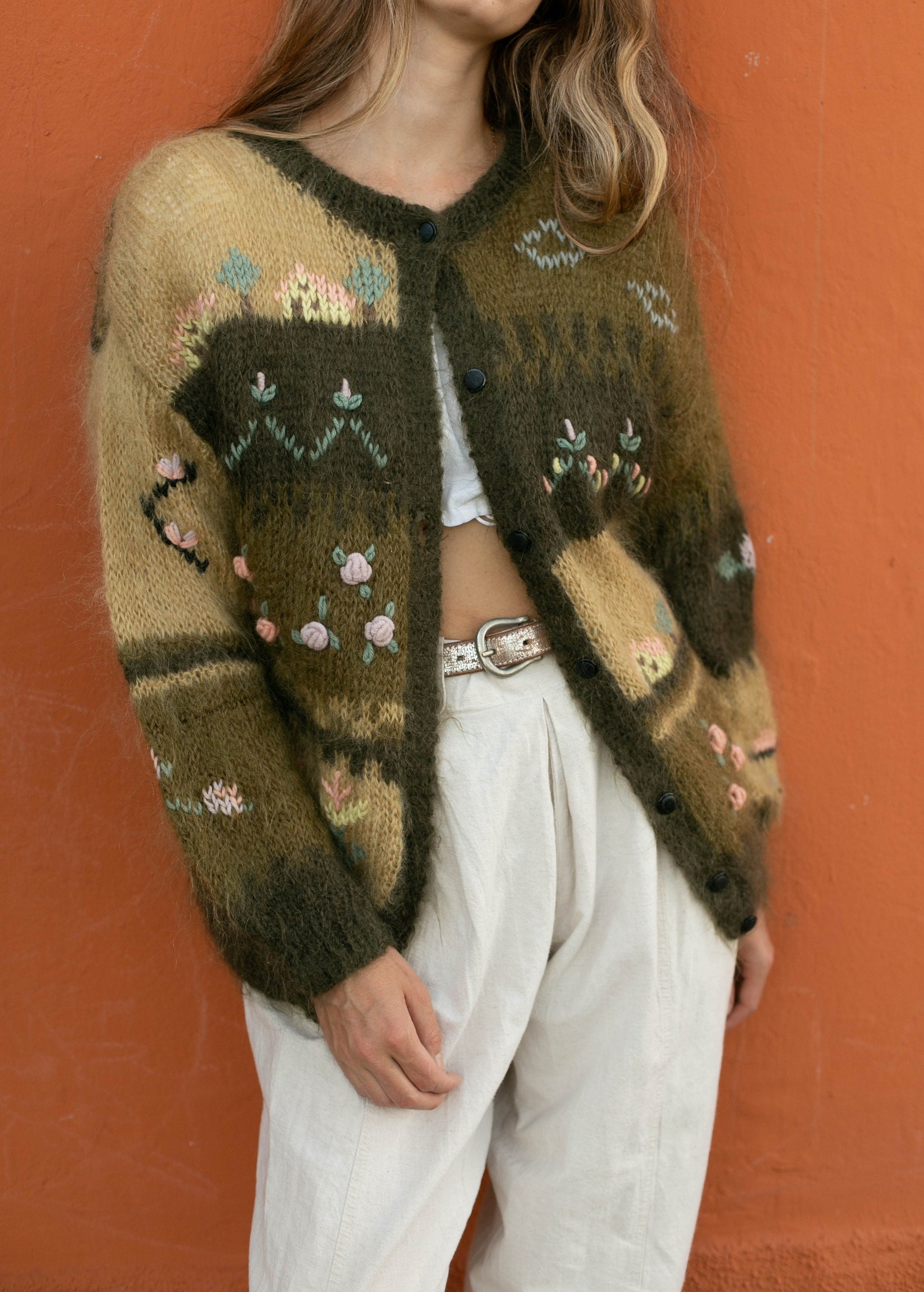 Jeanne Pierre Italian Mohair Blend Cardigan – Cozy Craftsmanship, Cottage core wool sweater, Après-ski Handmade winter design jumper, Size M