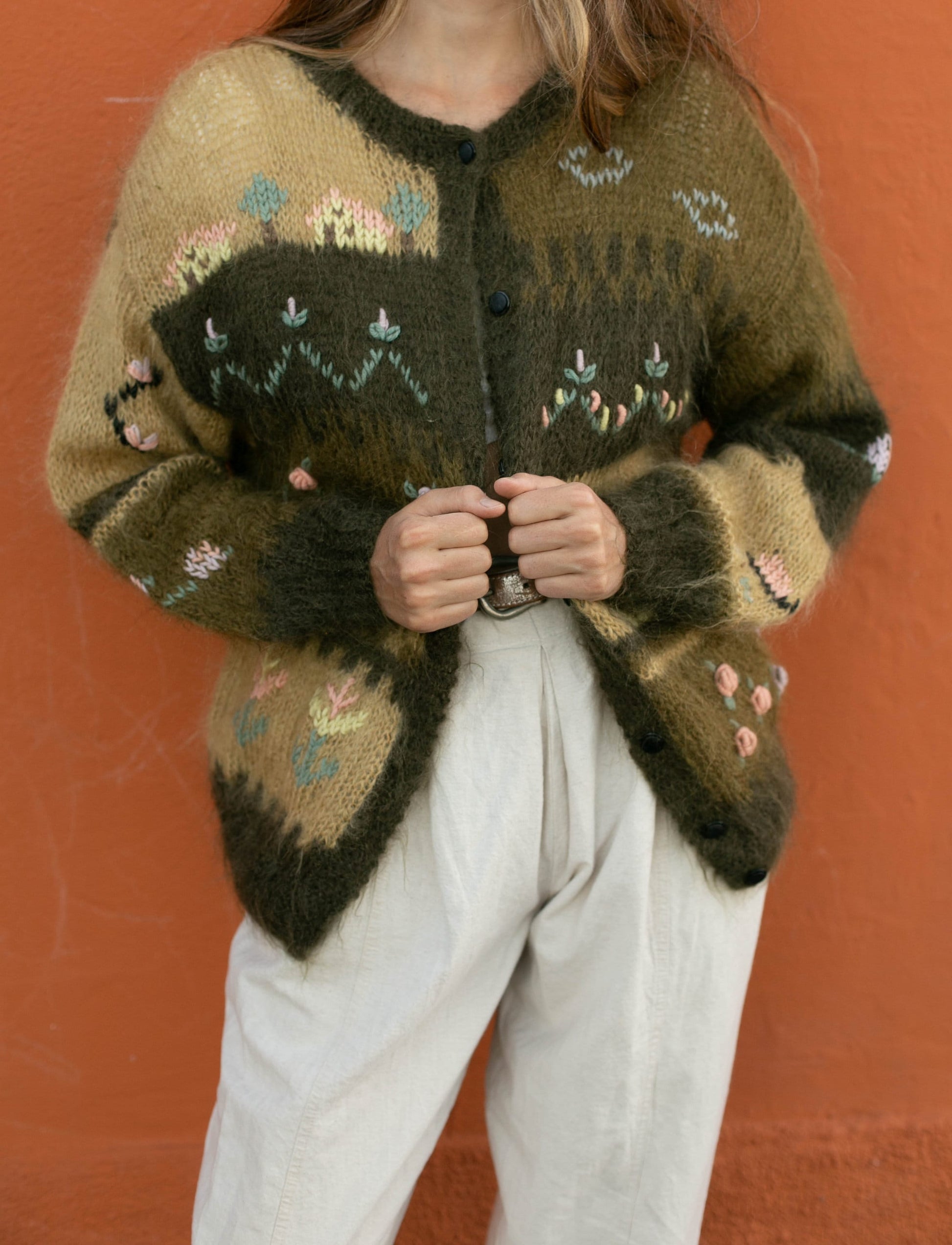 Italian Mohair Blend Cottagecore Cardigan — fabric close-up