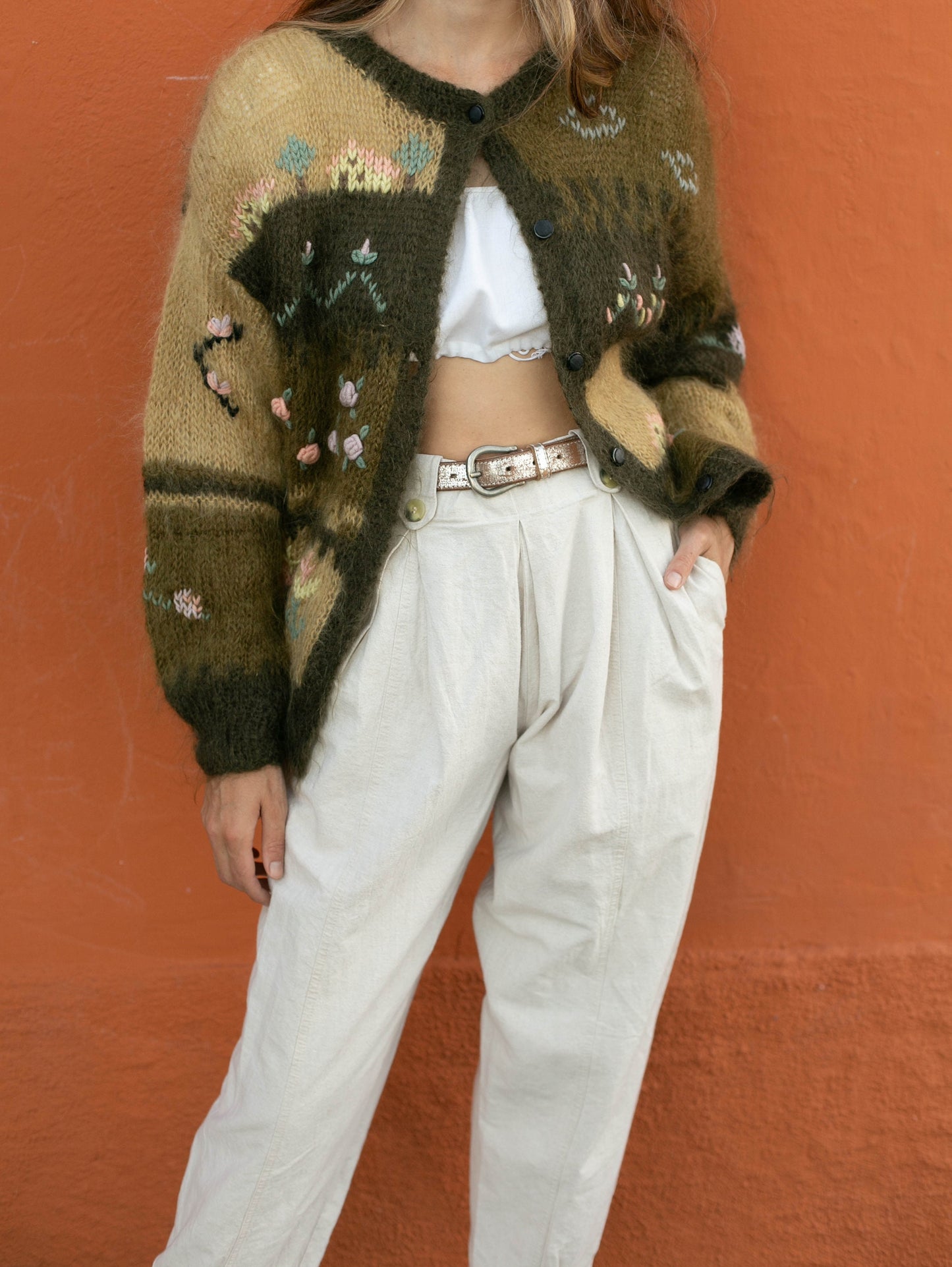 Jeanne Pierre Italian Mohair Blend Cardigan – Cozy Craftsmanship, Cottage core wool sweater, Après-ski Handmade winter design jumper, Size M