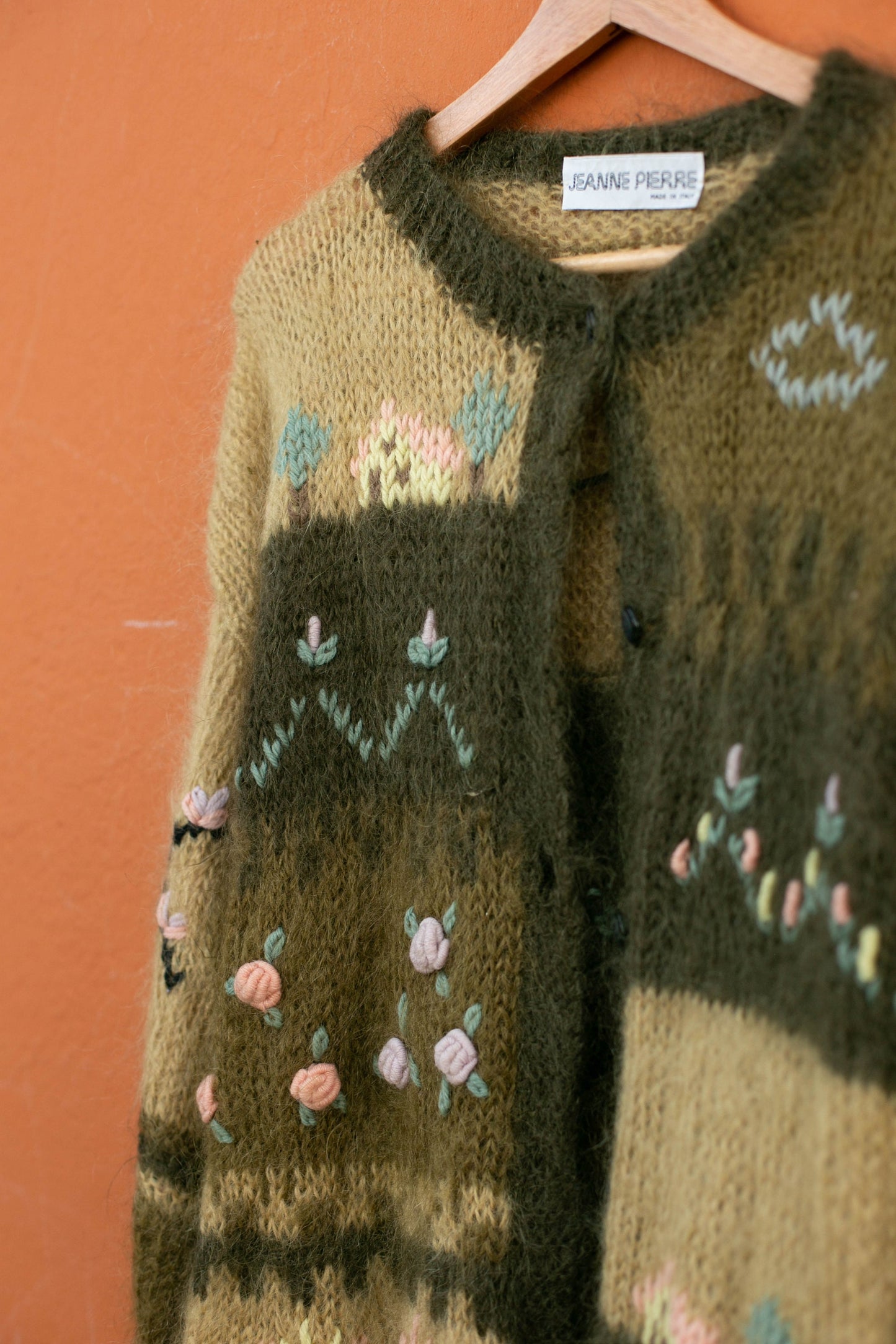 Jeanne Pierre Italian Mohair Blend Cardigan – Cozy Craftsmanship, Cottage core wool sweater, Après-ski Handmade winter design jumper, Size M