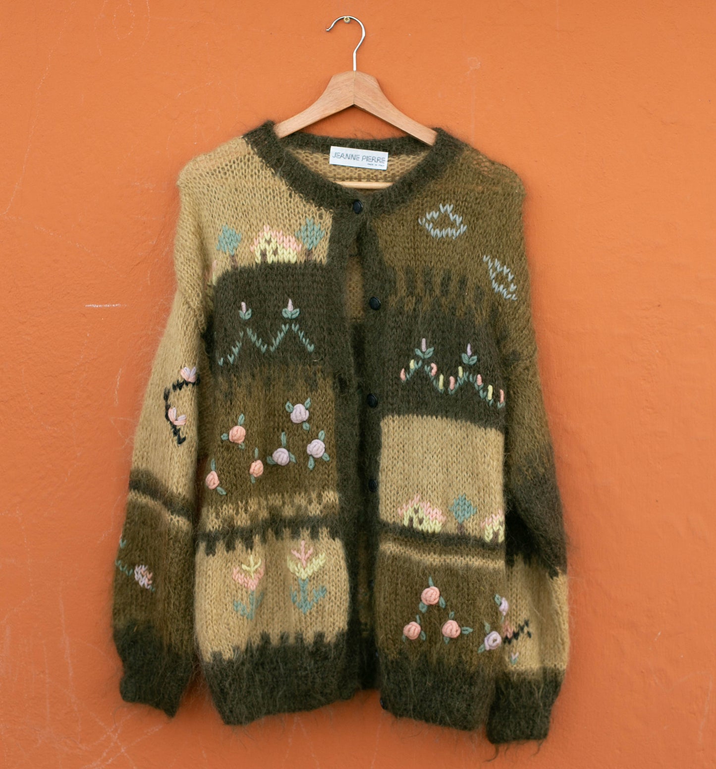 Jeanne Pierre Italian Mohair Blend Cardigan – Cozy Craftsmanship, Cottage core wool sweater, Après-ski Handmade winter design jumper, Size M