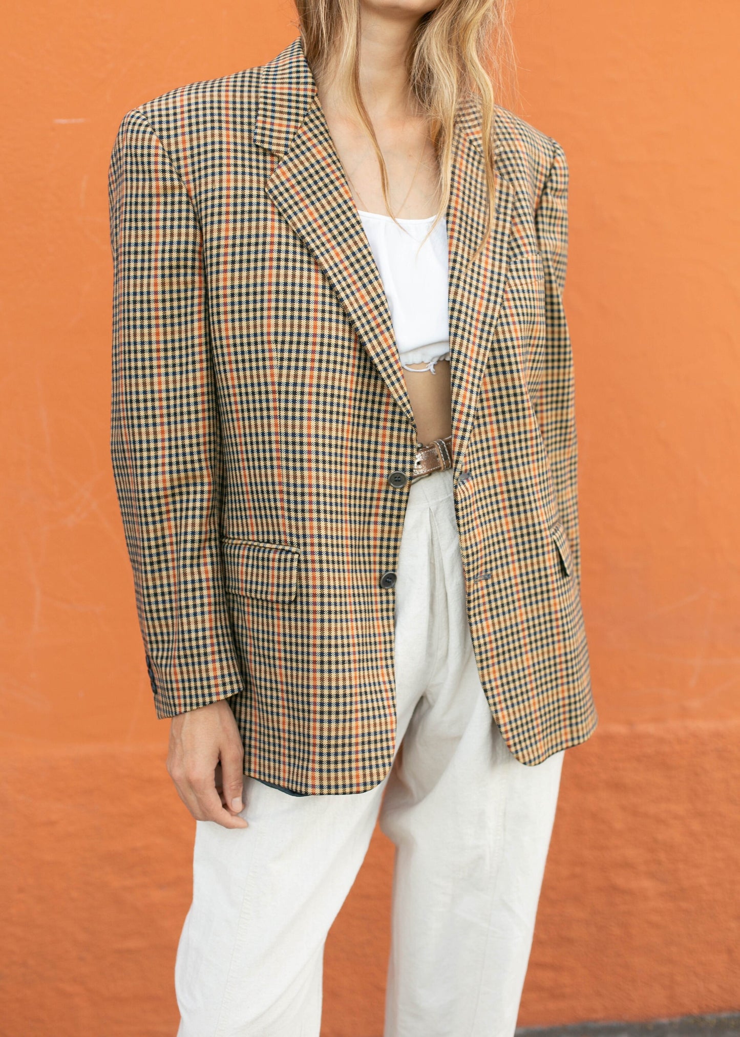 Vintage Tartan Blazer for Light Academia — fabric close-up