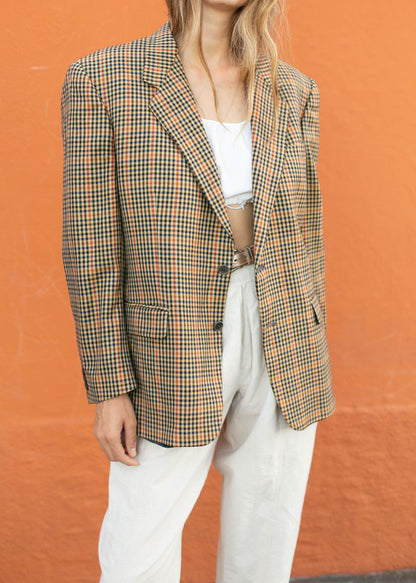 Vintage Tartan Blazer for Light Academia — fabric close-up