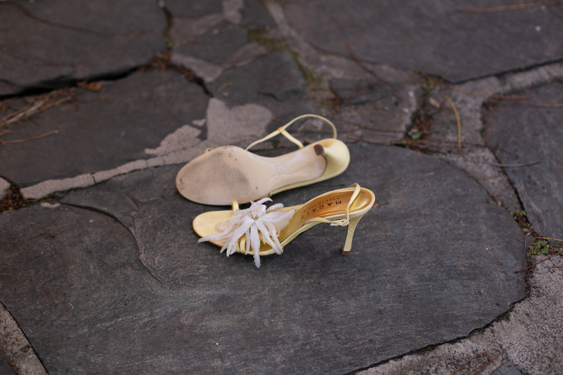 Vintage Magrit Floral Heels – Yellow Satin Sandals – EU 38