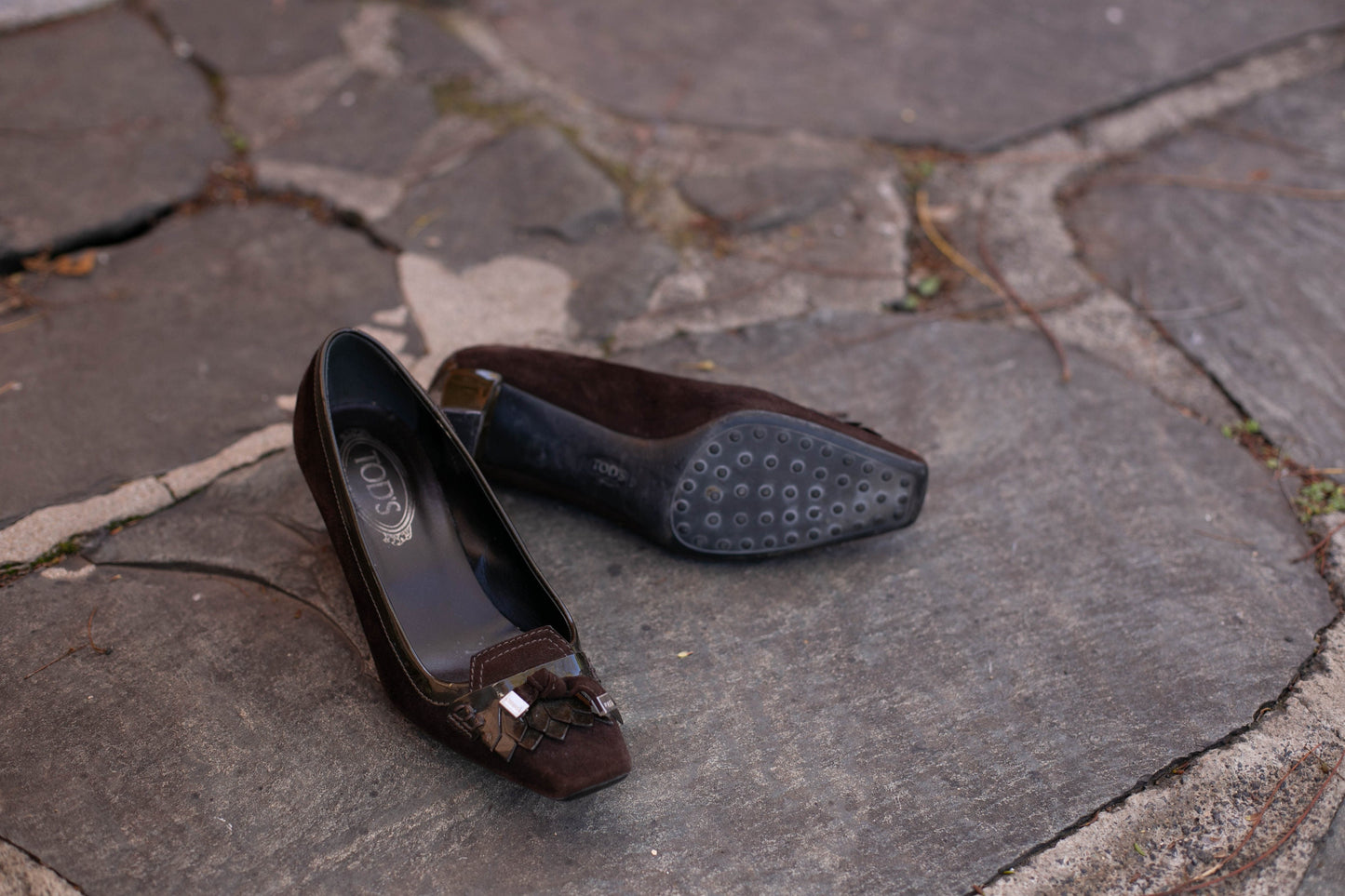 Vintage suede Tod's high heels, Comfortable dark brown designer shoe size 38.5, Summer pumps