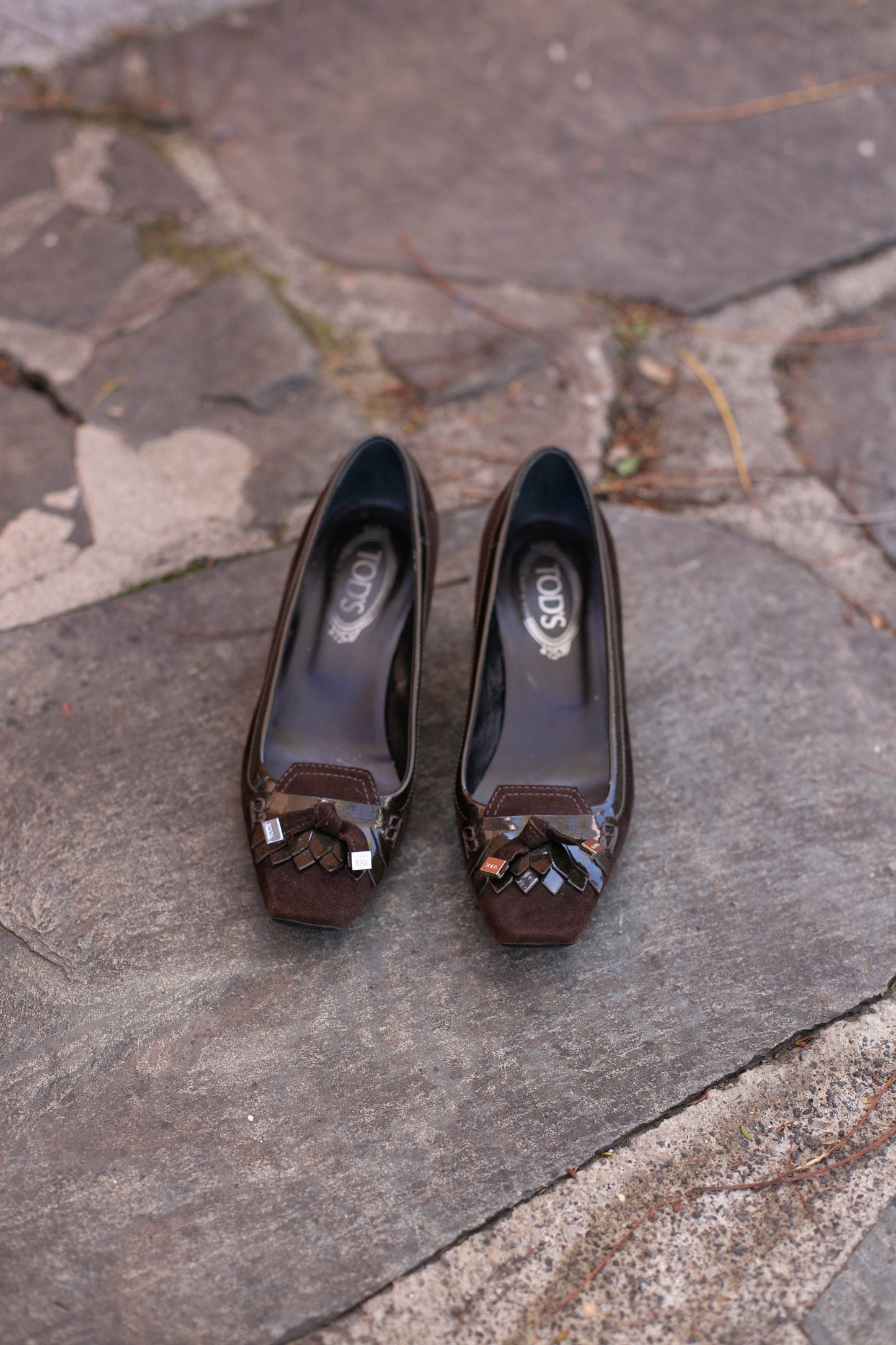 Vintage suede Tod's high heels, Comfortable dark brown designer shoe size 38.5, Summer pumps