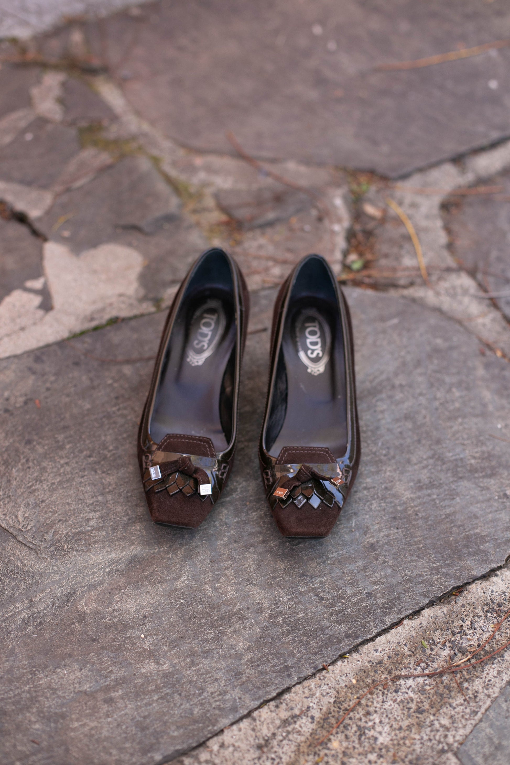 Vintage suede Tod's high heels, Comfortable dark brown designer shoe size 38.5, Summer pumps