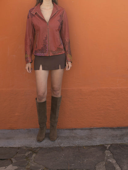 Red Leather Biker Jacket with Embroidery — additional view 5