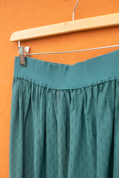 Vintage Teal Dobby Midi Skirt, High Waist Floral Skirt