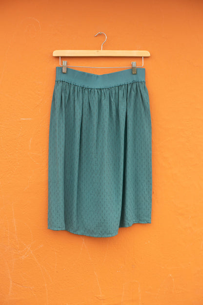 Vintage Teal Dobby Midi Skirt, High Waist Floral Skirt