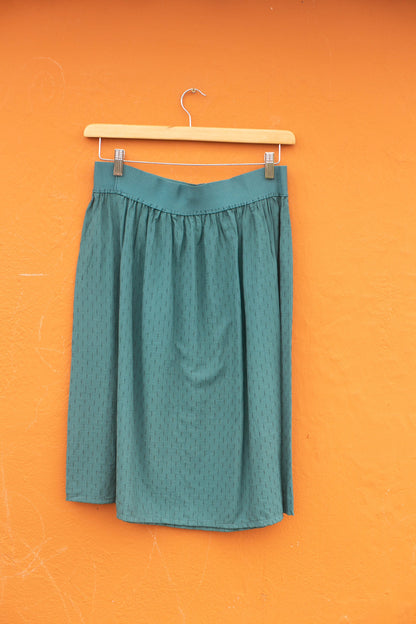 Vintage Teal Dobby Midi Skirt, High Waist Floral Skirt