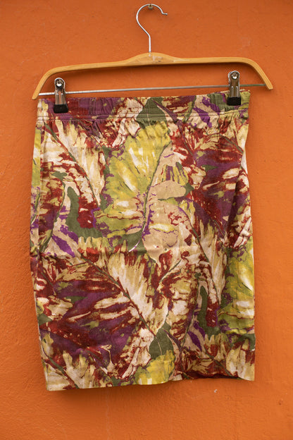 Anna Ferrari Autumn Leaf Print Pencil Skirt, Vintage Italian Mini