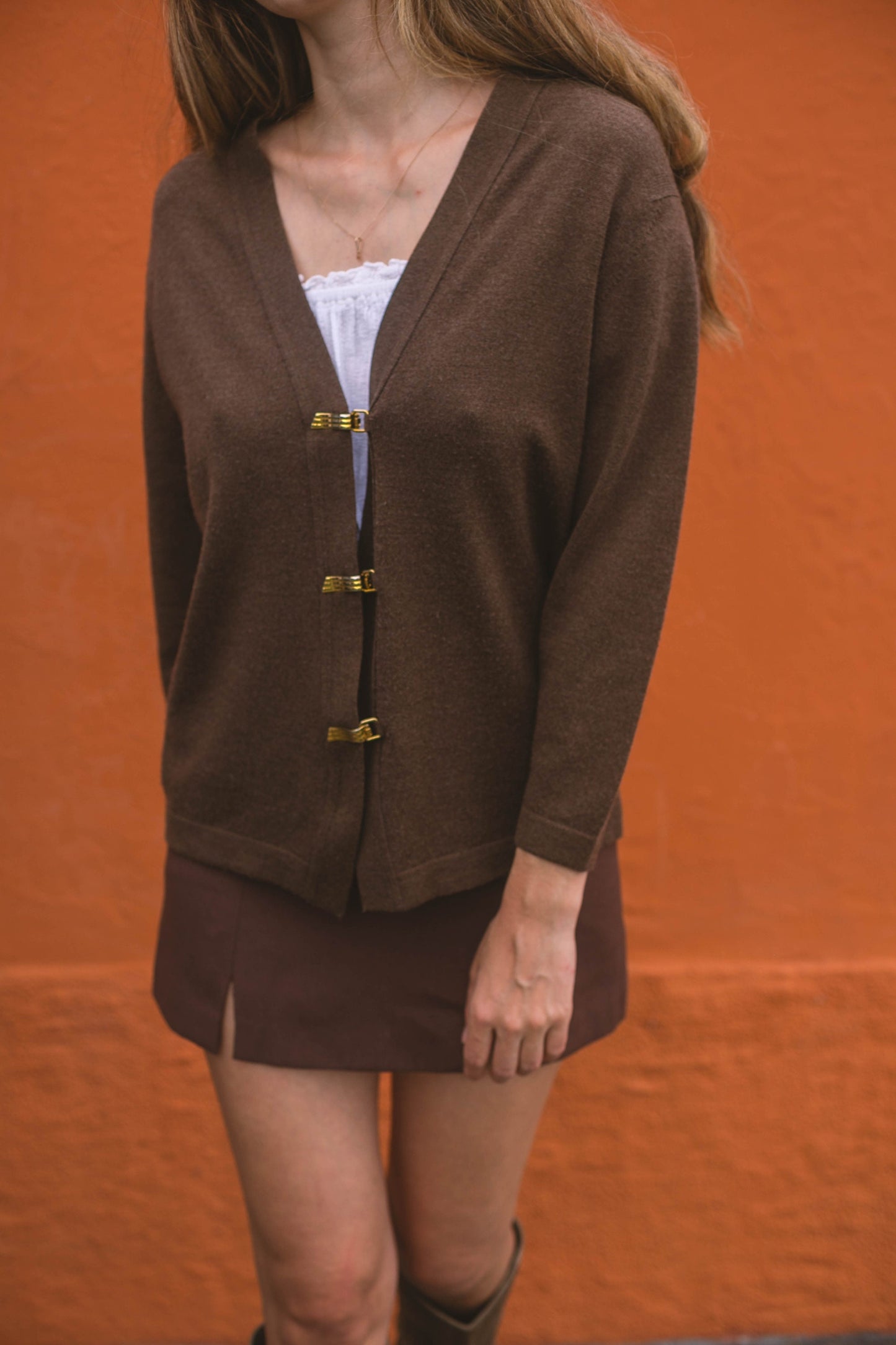 Vintage Burberrys of London Chocolate Merino Wool Cardigan | Gold Clasp Closure | Size 40 (M)