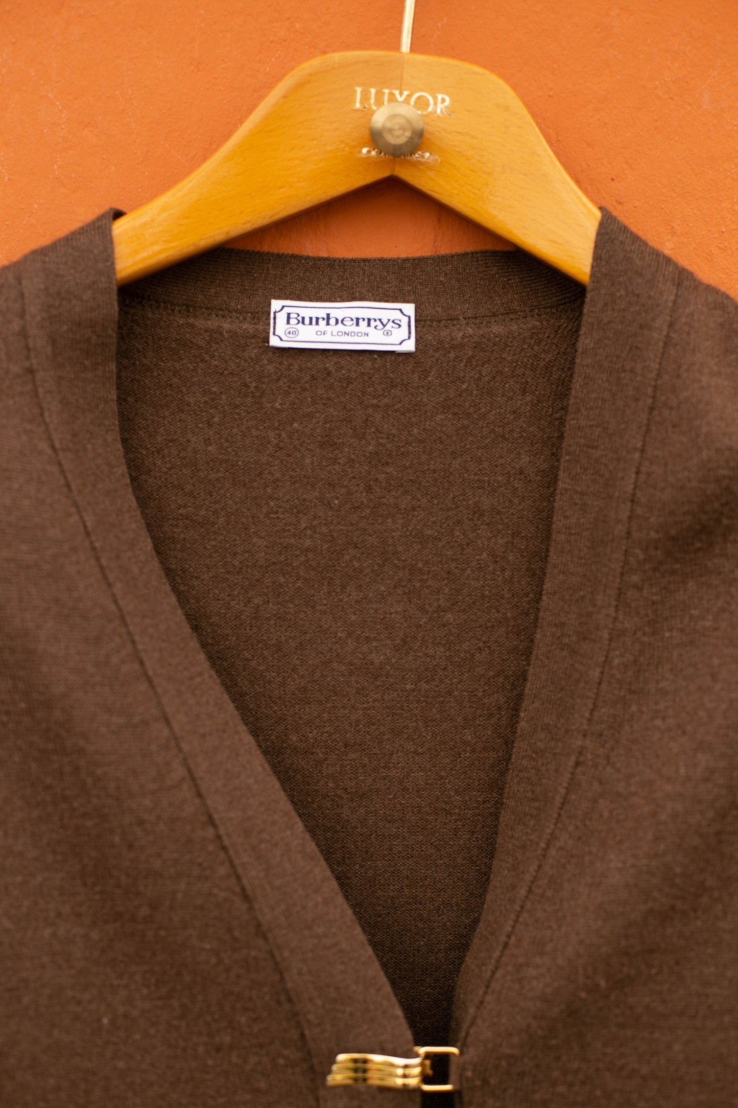 Vintage Burberrys of London Chocolate Merino Wool Cardigan | Gold Clasp Closure | Size 40 (M)