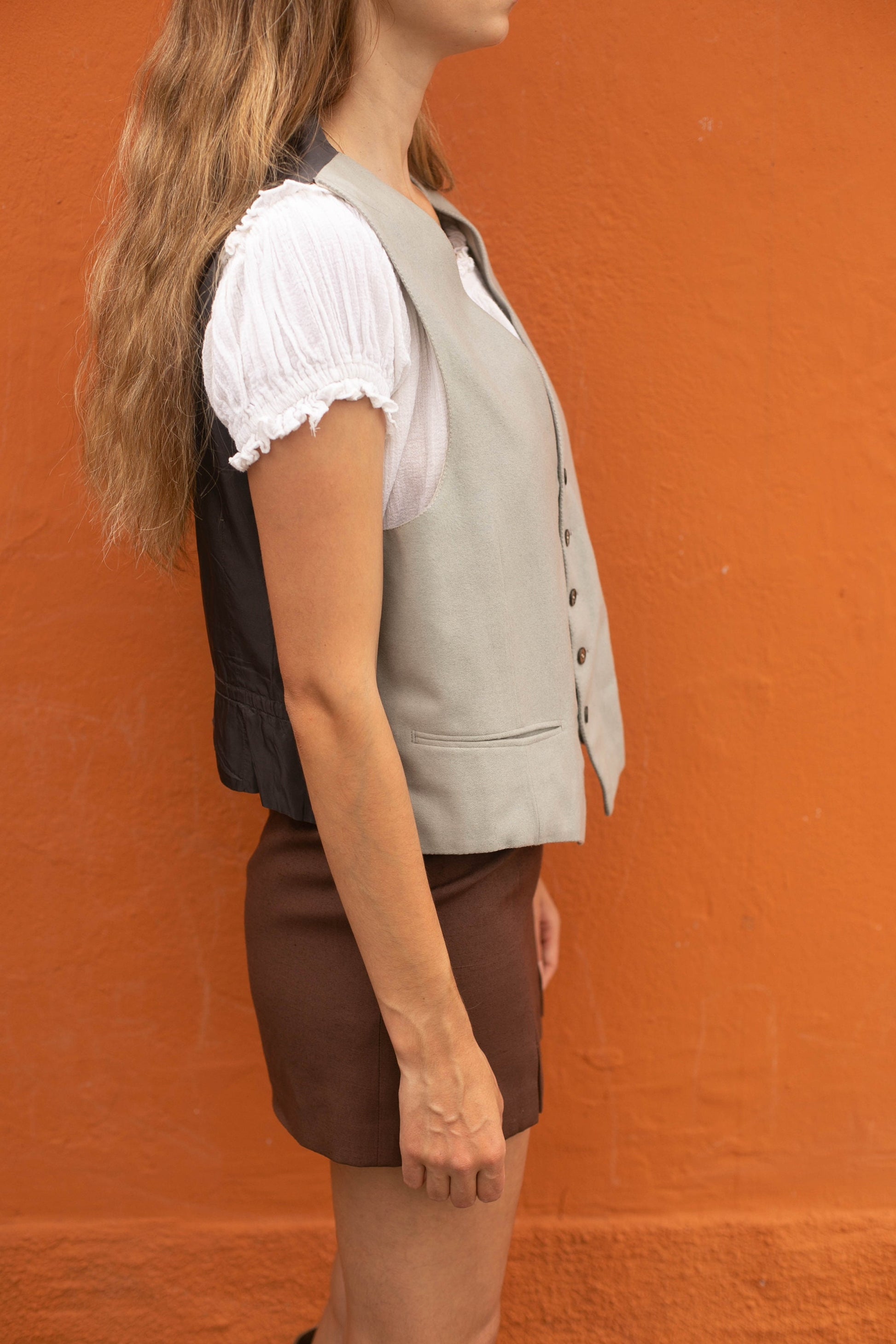 Hand tailored light blue Vest, Grey Italian vintage waistcoat,