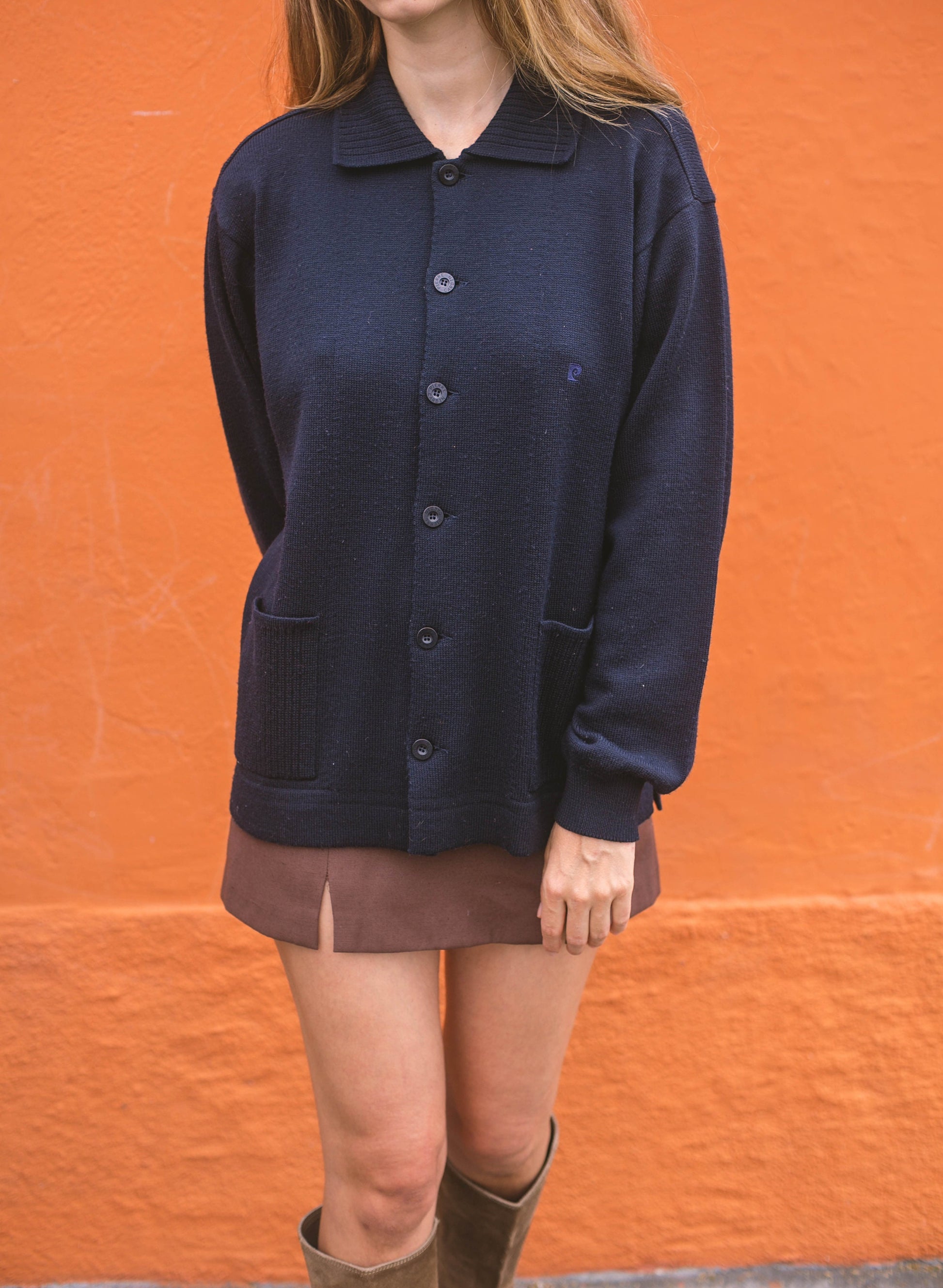 Vintage Pierre Cardin Navy blue cardigan, Dark Academia aesthetic jumper, Unisex wool winter clothing, Parisian Chic Cardigan