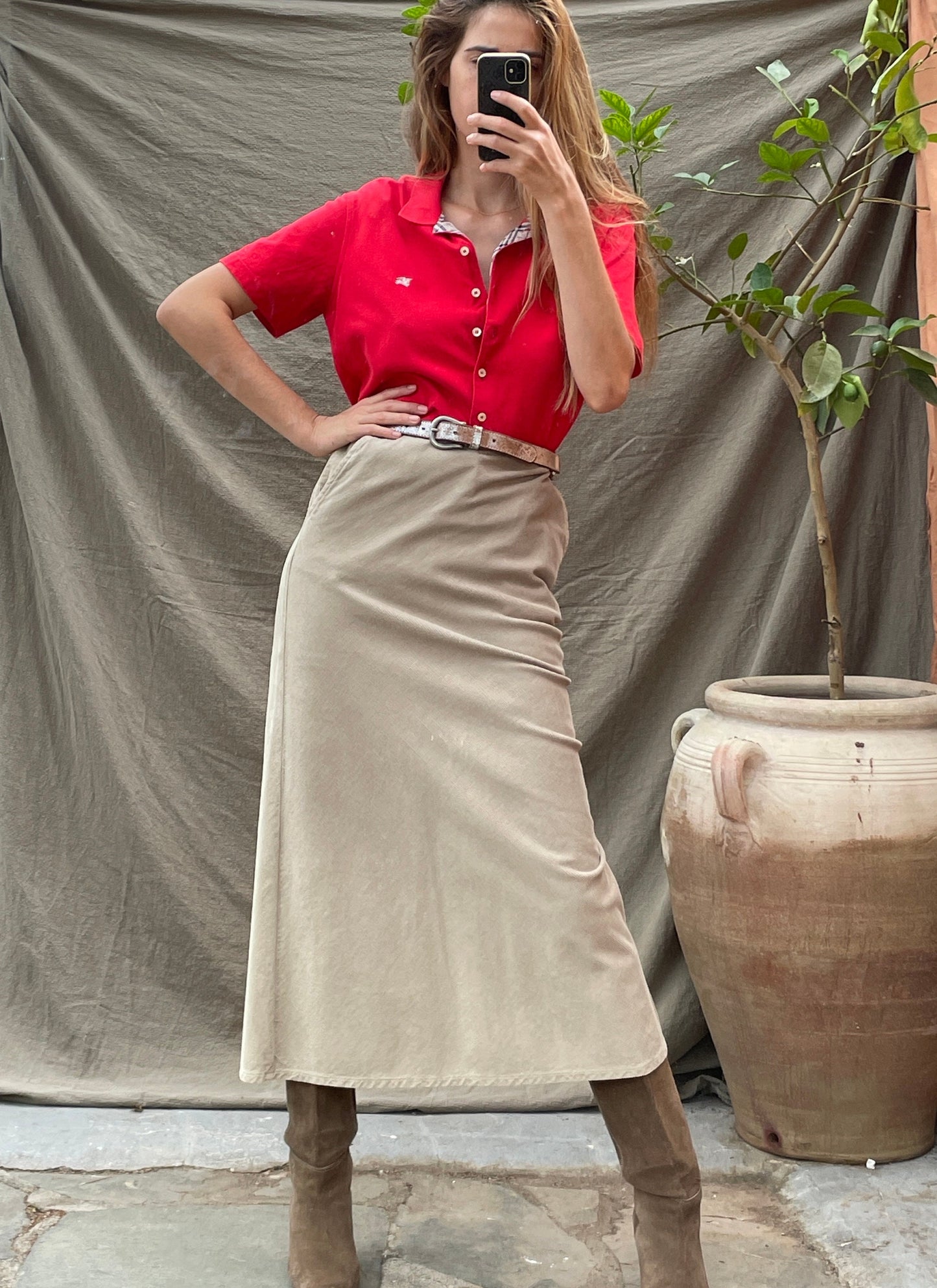 Vintage Burberry red polo shirt – check collar, logo detail, size M-L, Y2K designer button top