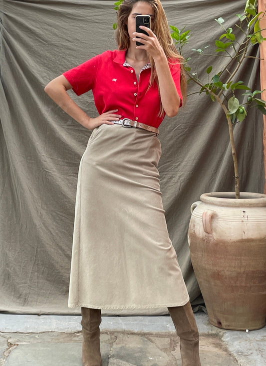 Vintage Burberry red polo shirt – check collar, logo detail, size M-L, Y2K designer button top