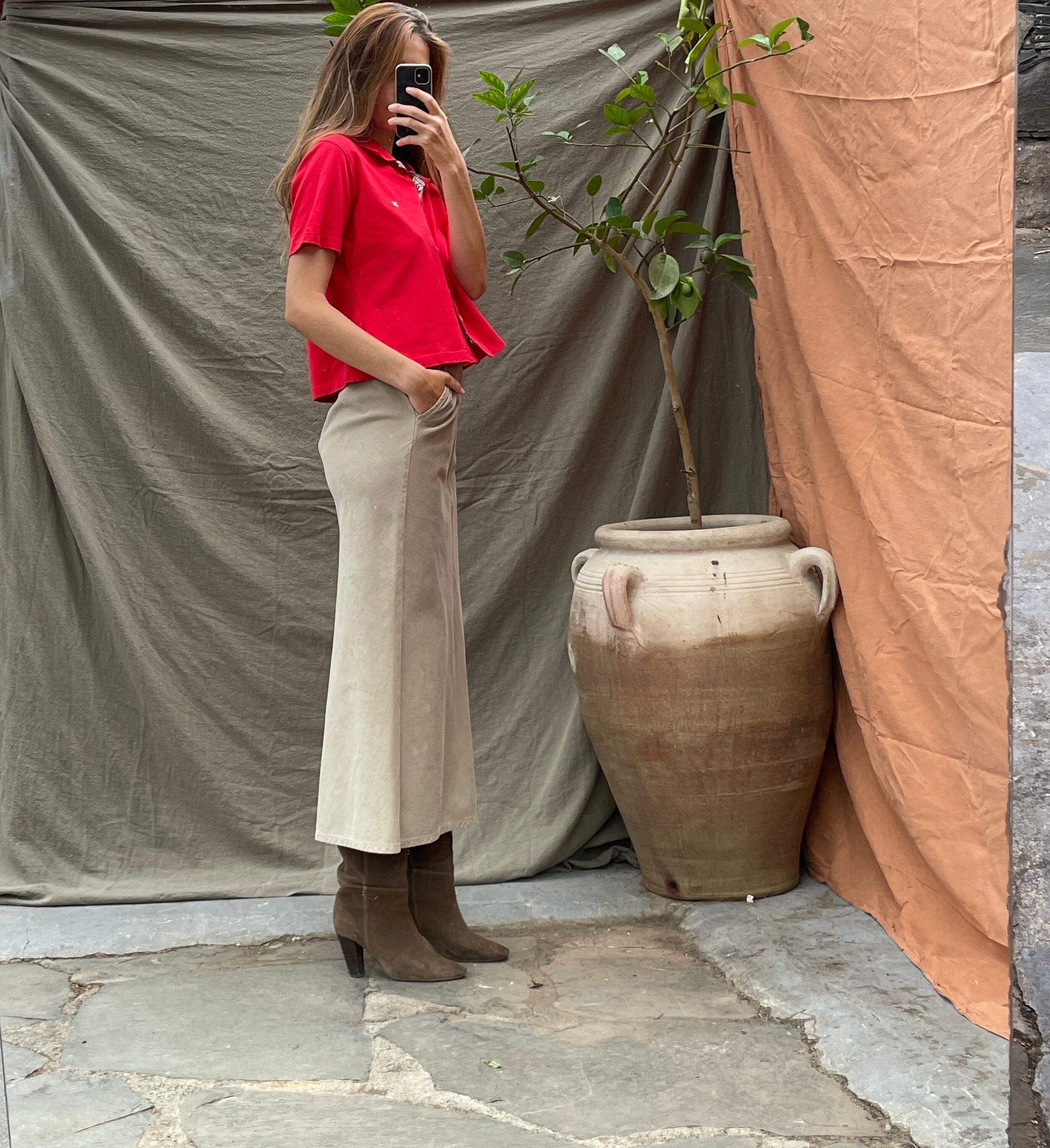 Vintage Burberry red polo shirt – check collar, logo detail, size M-L, Y2K designer button top