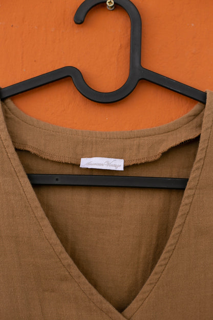 American Vintage Brown Cotton Waistcoat, Bohemian Summer Gilet