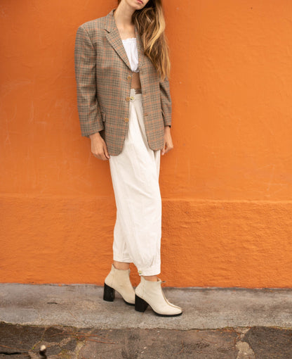Vintage Wool Plaid Blazer — back view