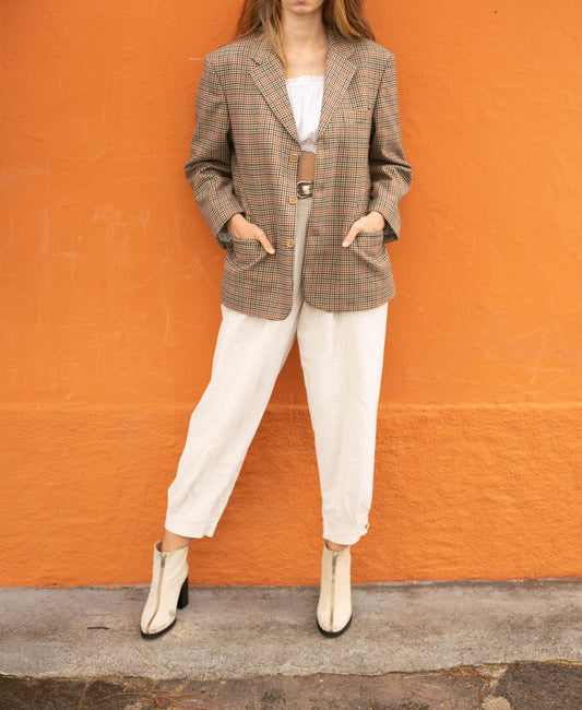 Light Academia wool plaid blazer, True vintage smart autumn coat, Tartan jacket, Plaided winter blazer, Houndstooth stylish jacket