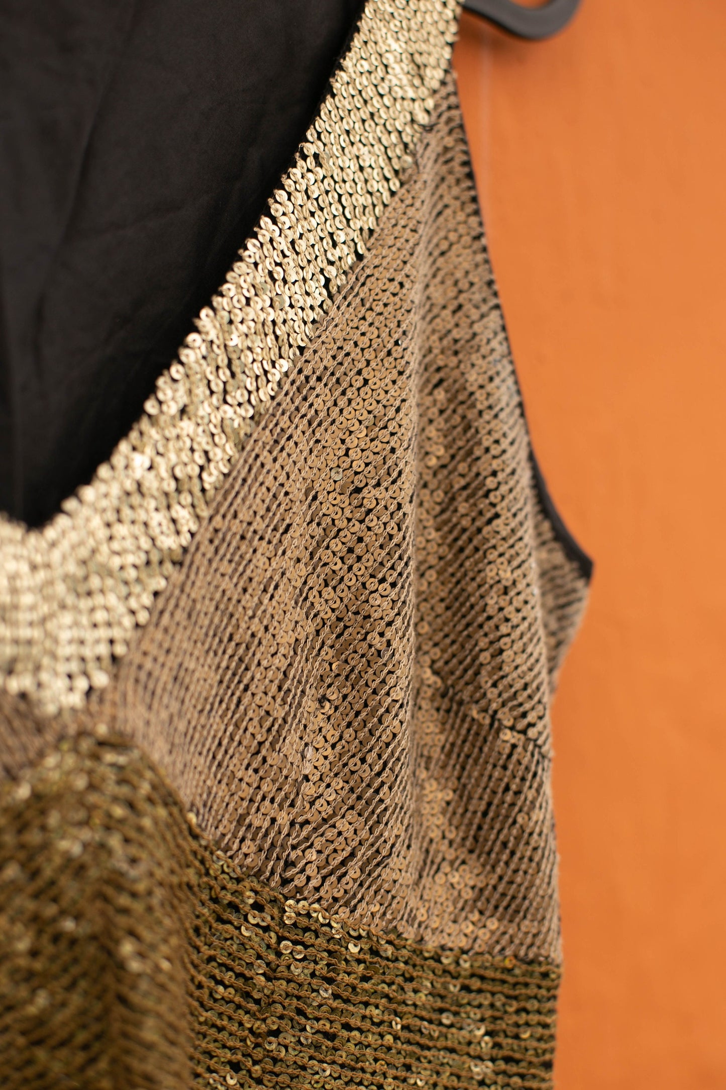 Gold sequin top with V neck, Christmas sparkly outfit, Festive Hoss homeless beaded tank top, Handmade festival top, Formal event tank, 38