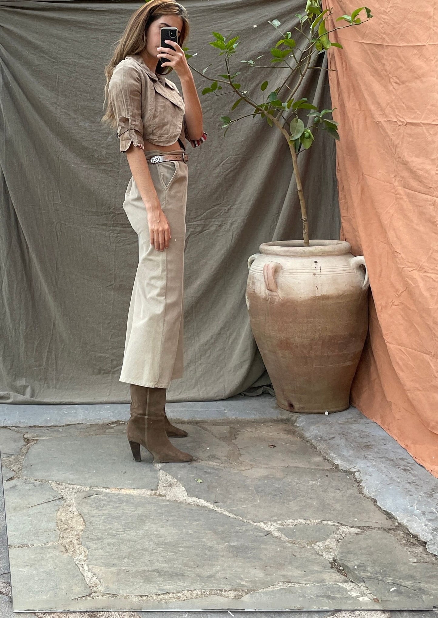 Vintage Daniel Hechter Paris Brown Cropped Linen-Feel Jacket, Tan elegant summer blazer, French vintage designer clothign for women