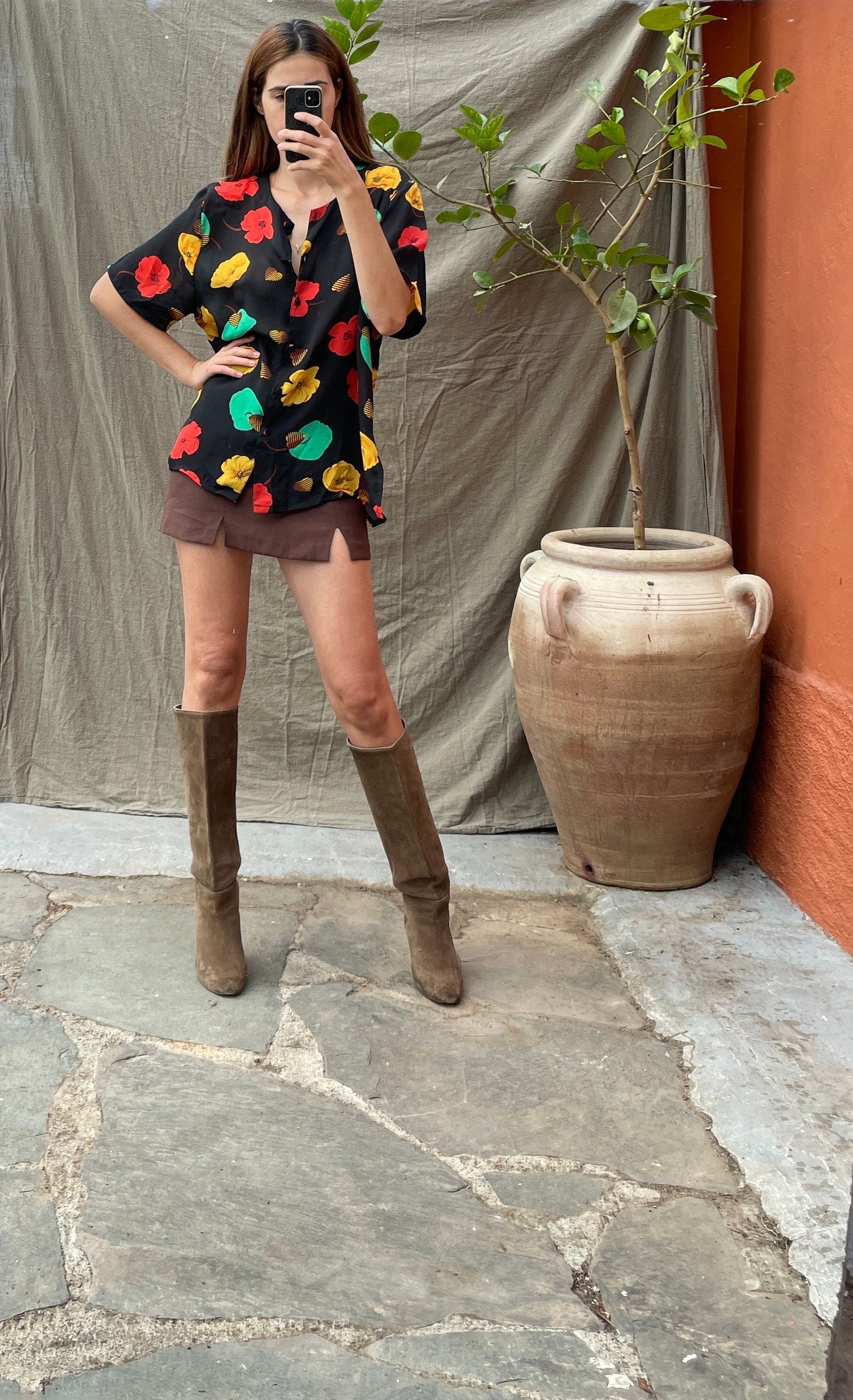 Vintage knot tie wrap blouse, Cute short sleeve summer shirt, Loose oversized blouse, 90s Black Floral Print Sheer Blouse, Crop top