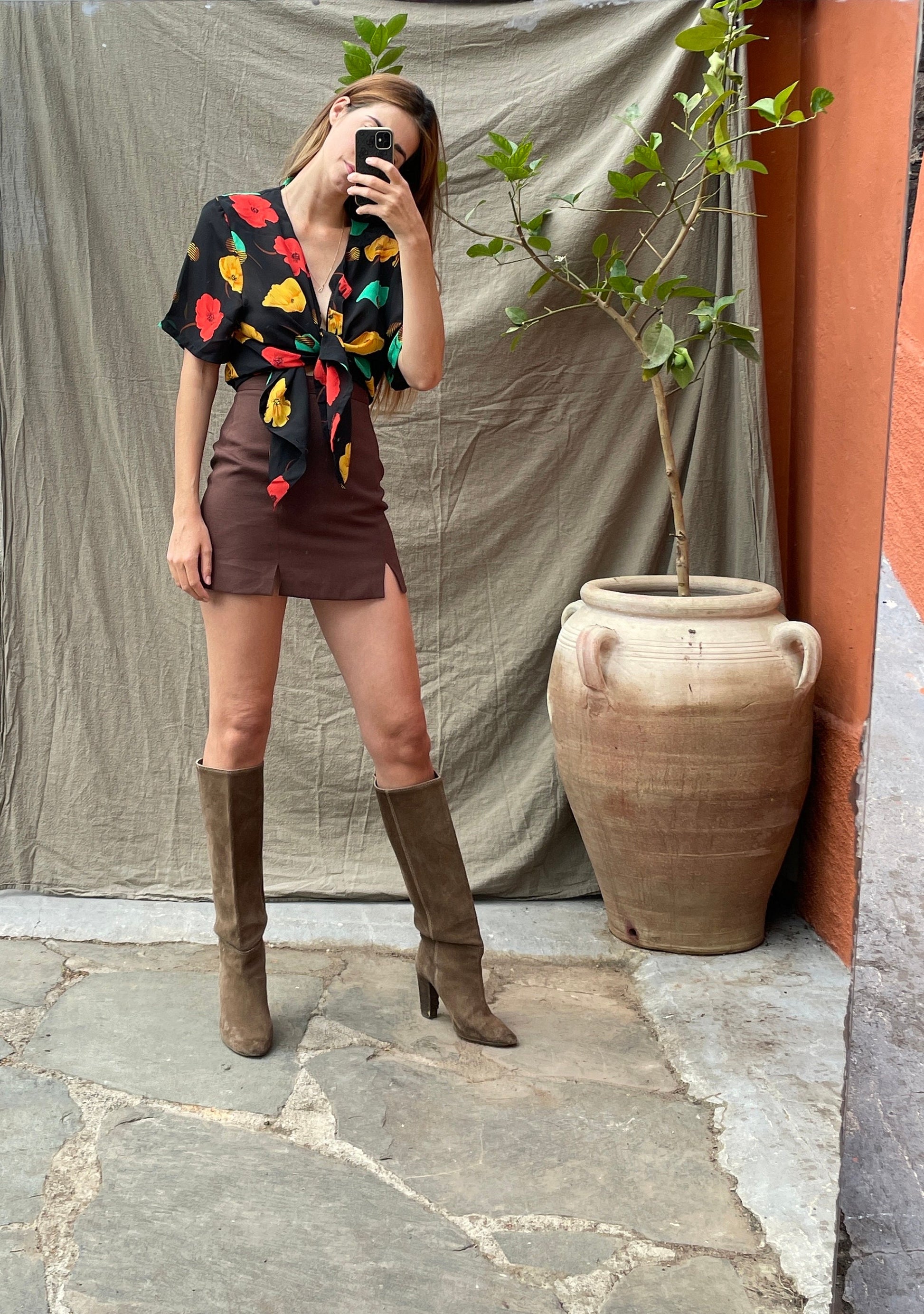 Vintage knot tie wrap blouse, Cute short sleeve summer shirt, Loose oversized blouse, 90s Black Floral Print Sheer Blouse, Crop top