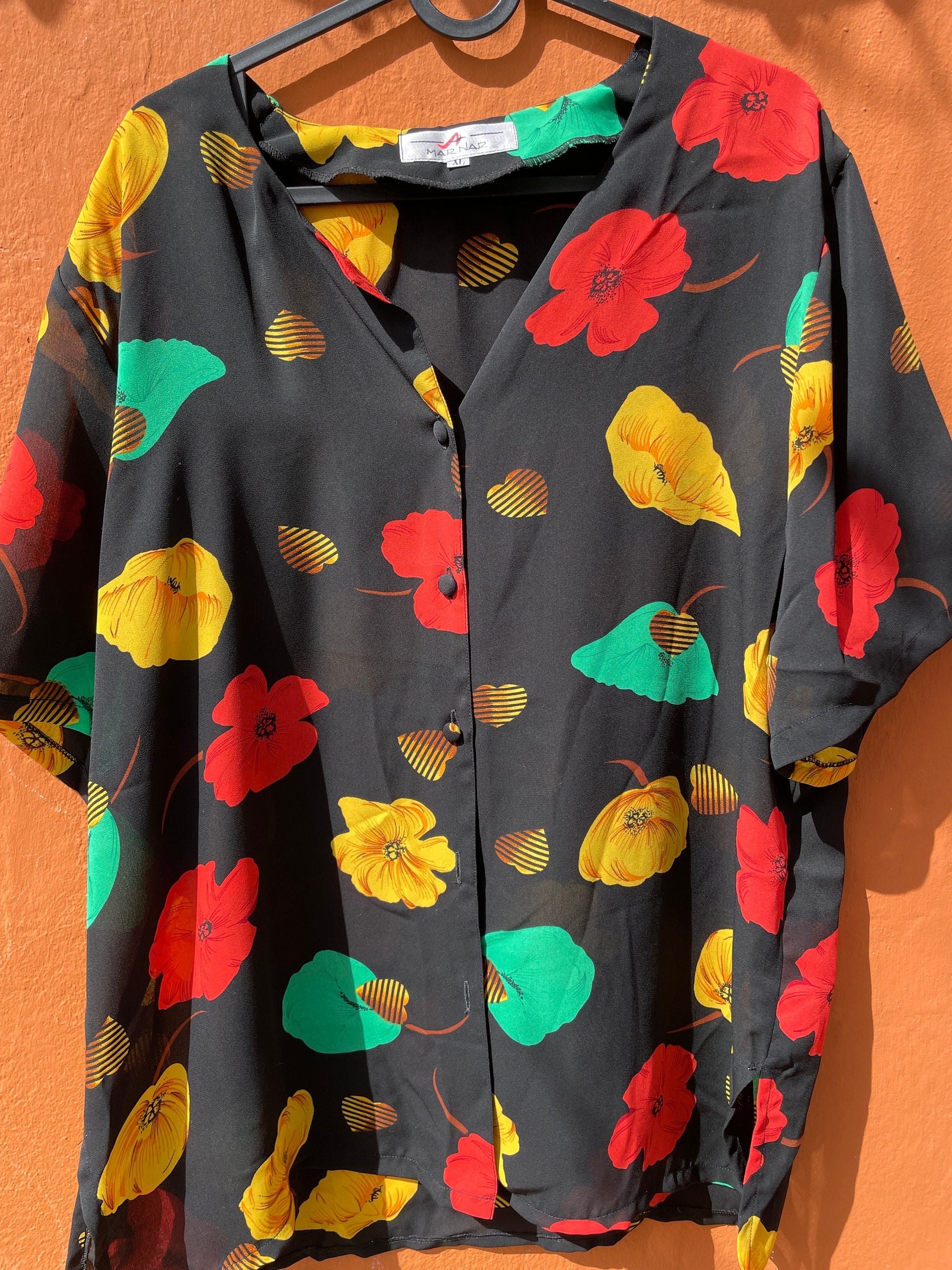 Vintage knot tie wrap blouse, Cute short sleeve summer shirt, Loose oversized blouse, 90s Black Floral Print Sheer Blouse, Crop top