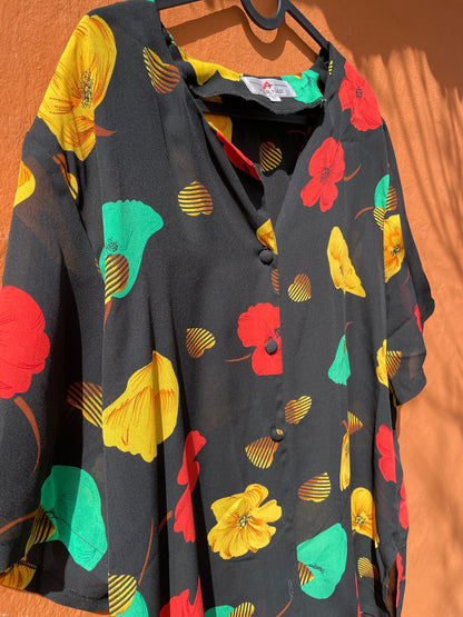 90s Black Floral Sheer Wrap Blouse — additional view 9