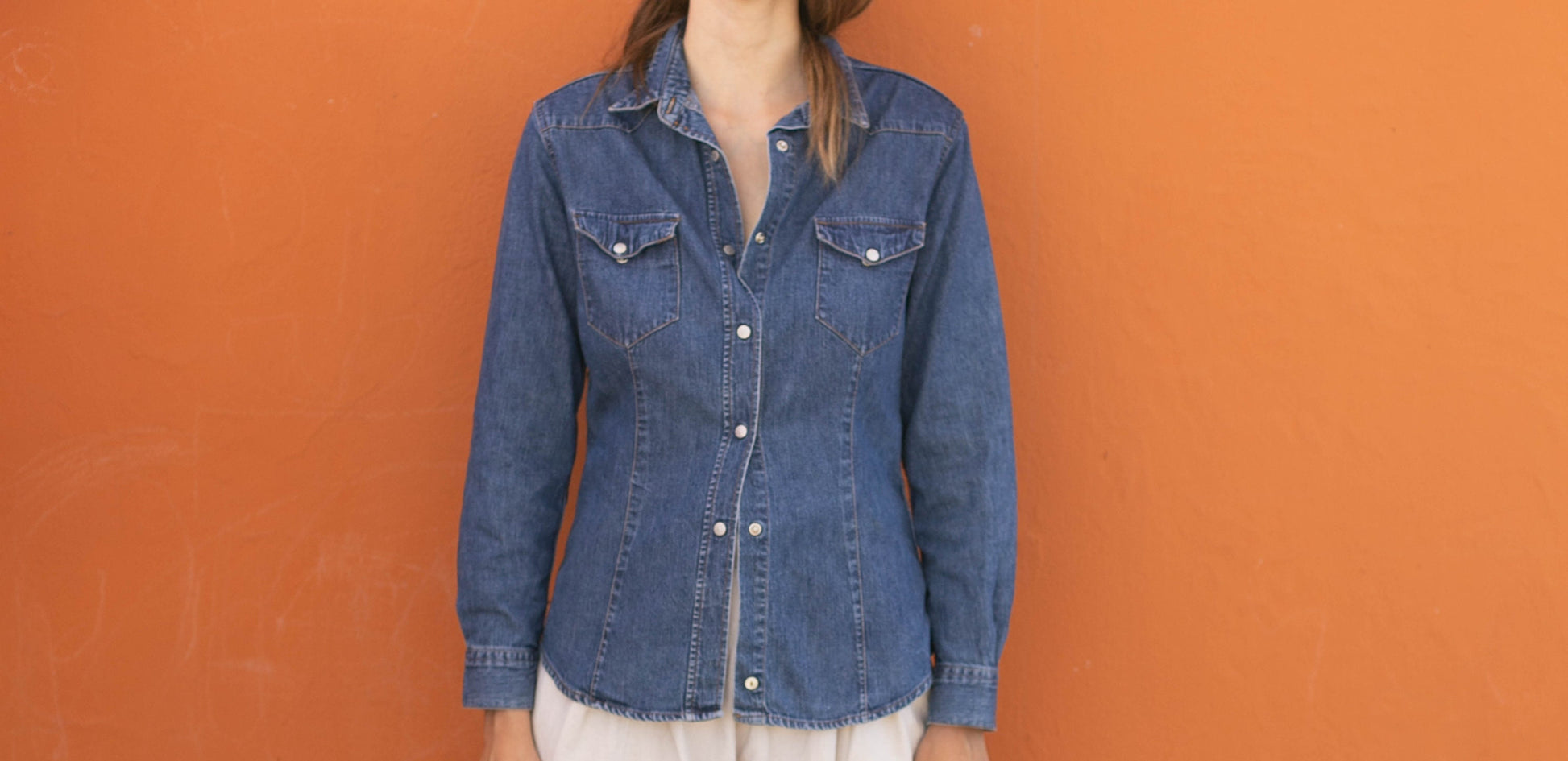 Vintage FIORUCCI dark blue denim woman button down, Cool Jeans shirt, Retro aesthetic, Women's long sleeve blouse, l