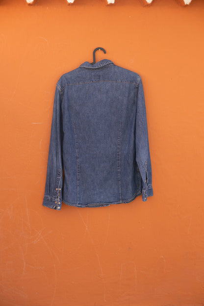 Vintage Fiorucci Dark Blue Denim Shirt — back view