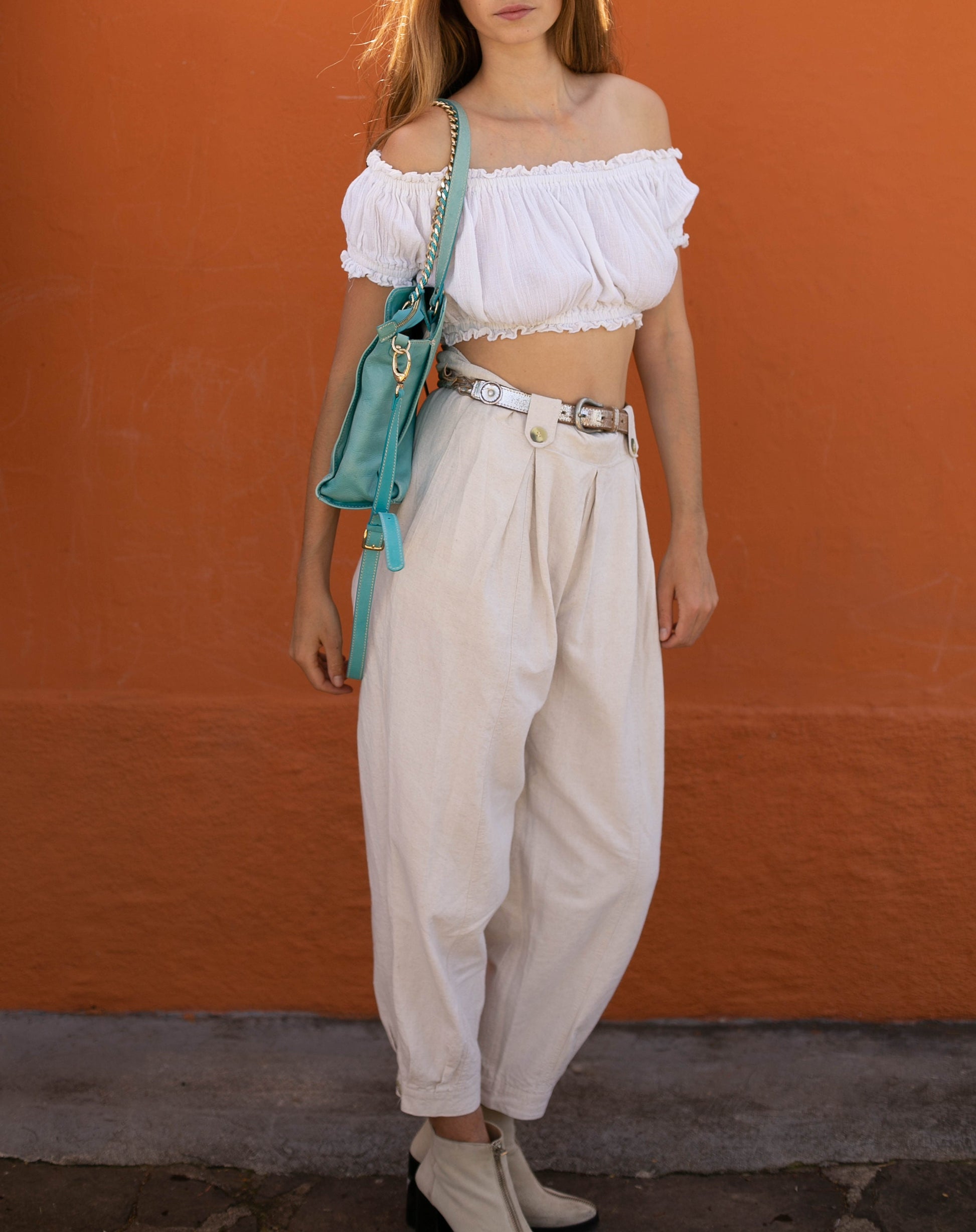 turquoise Rocco Barocco designer cross body bag, Shoulder bag, Light blue handbag, Medium leather bag, shoulder bag, tote bag, schoolbag