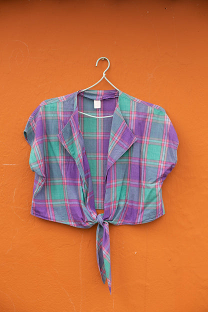 Vintage Plaid Cropped Lumberjack Blouse — additional view 7