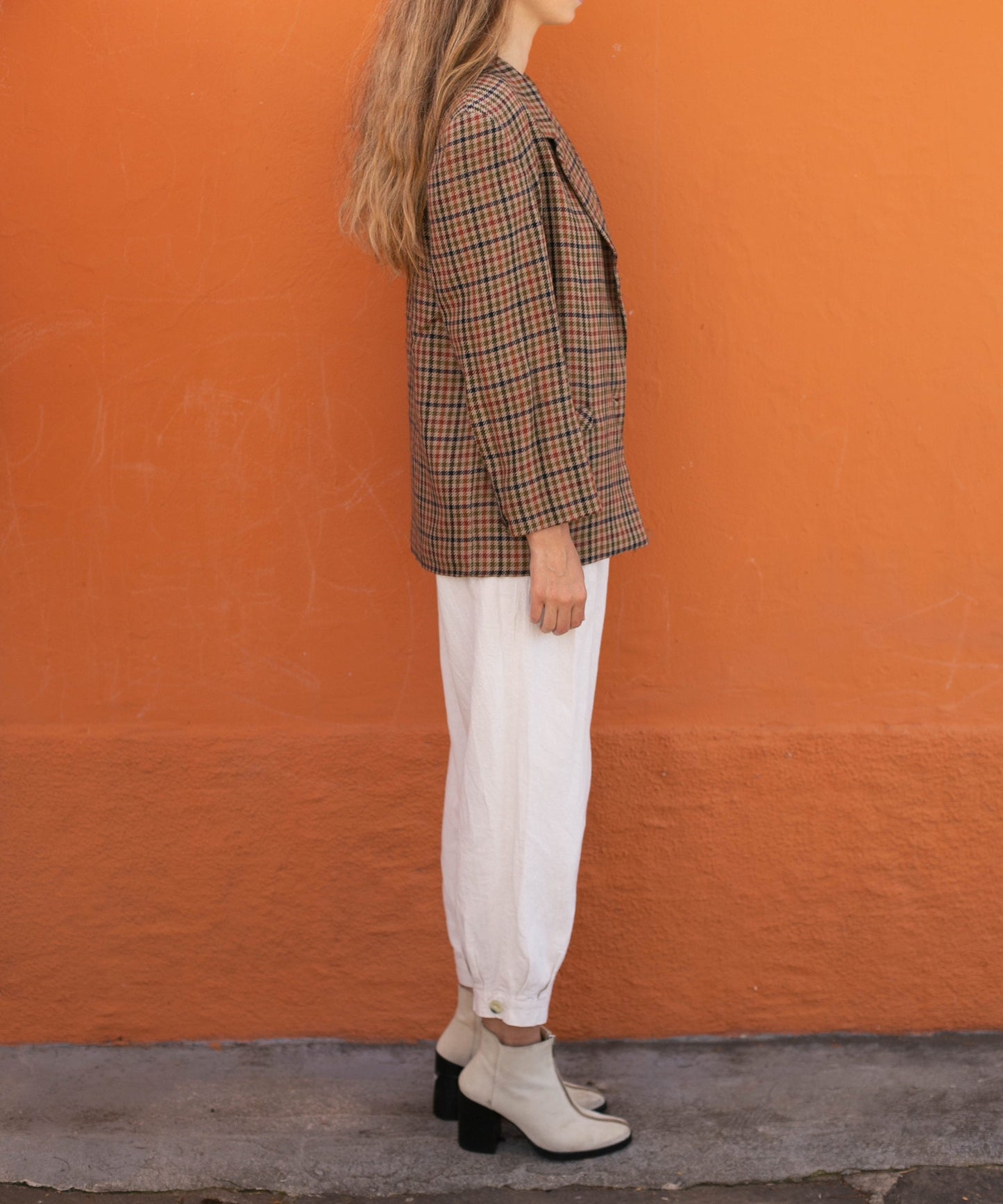 Vintage smart wool plaid women blazer